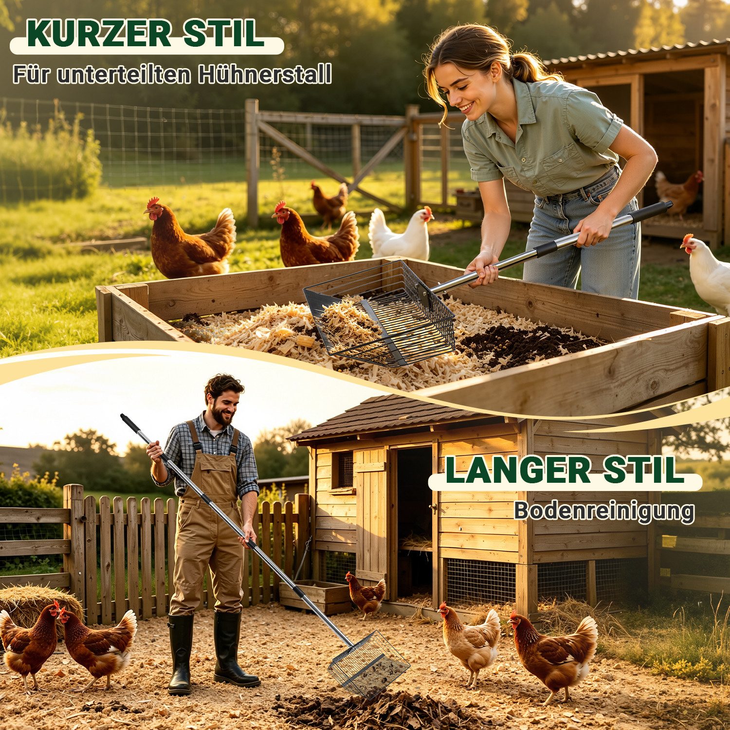 Clanmacy Futterschaufel Hühnerkotschaufel 4-in-1 Verstellbare Hühnerstall Zubehör 91-190cm – Bild 5 von 5
