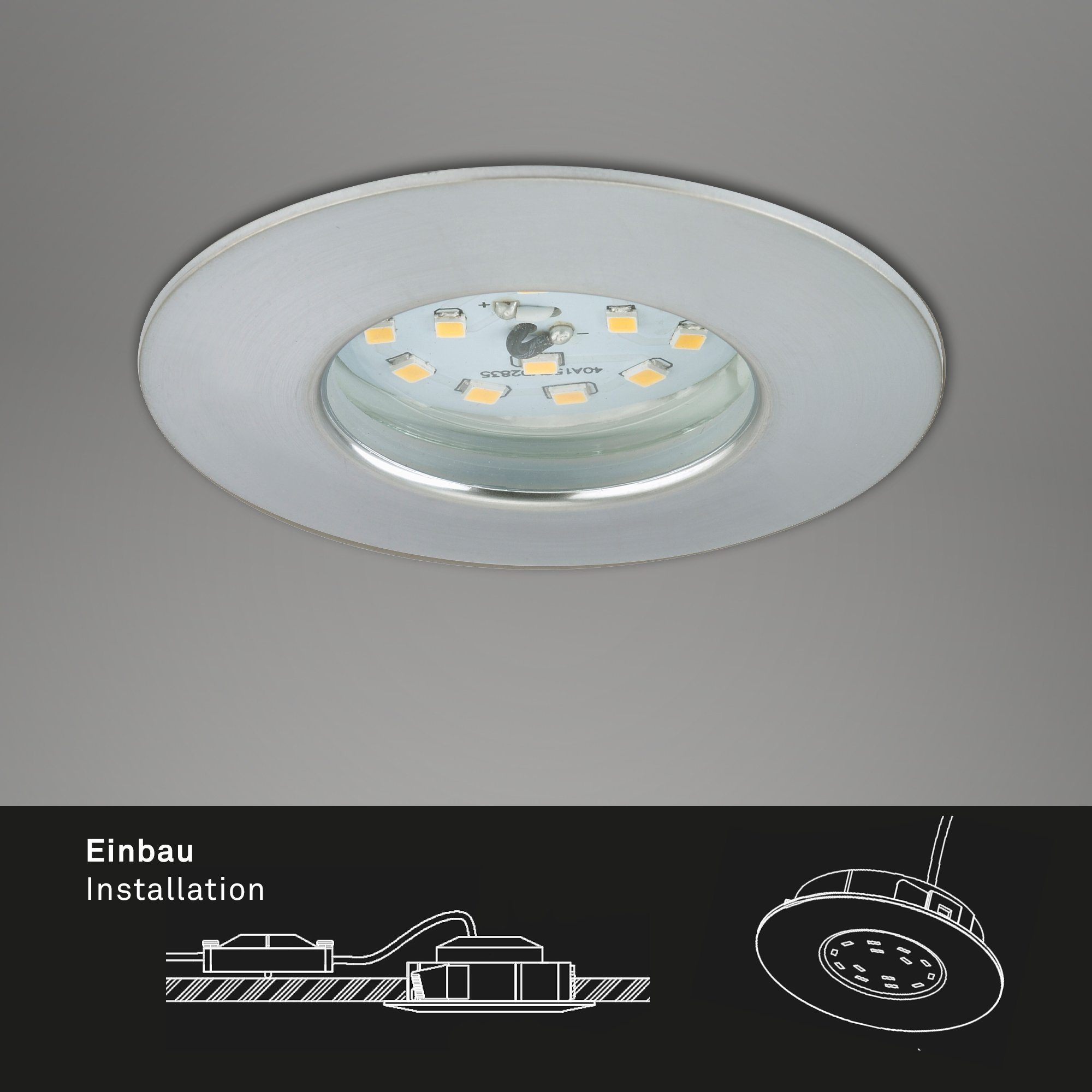 Briloner Leuchten - Warmweiß, 7,5cm Bad IP44 fest Einbauleuchte für LED SET verbaut, dimmbar LED 7295-039, Einbauleuchte 3er Ø