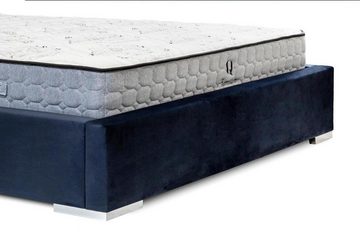 JVmoebel Bett, Blau Modern Design Stoff Polster Schlafzimmer Doppelbett Holz