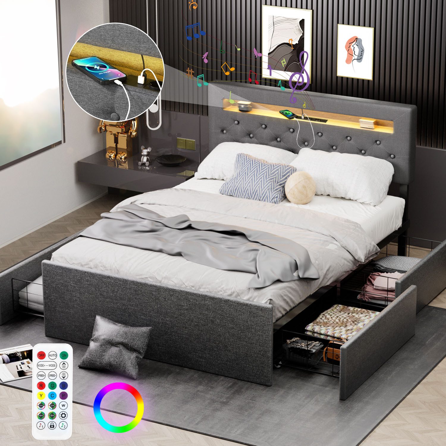 LOVONLIVE Polsterbett LED Polsterbett 140x200cm Doppelbett günstig online kaufen
