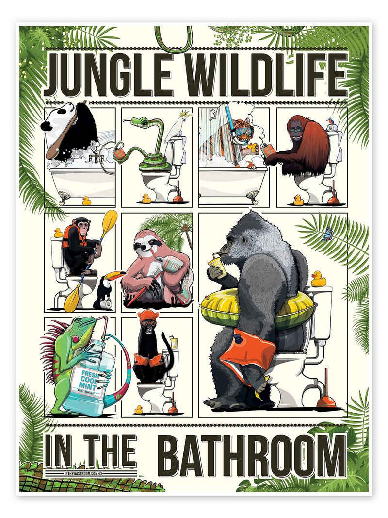 Posterlounge Poster Wyatt9, Dschungeltiere im Badezimmer, Kindergarten Kindermotive