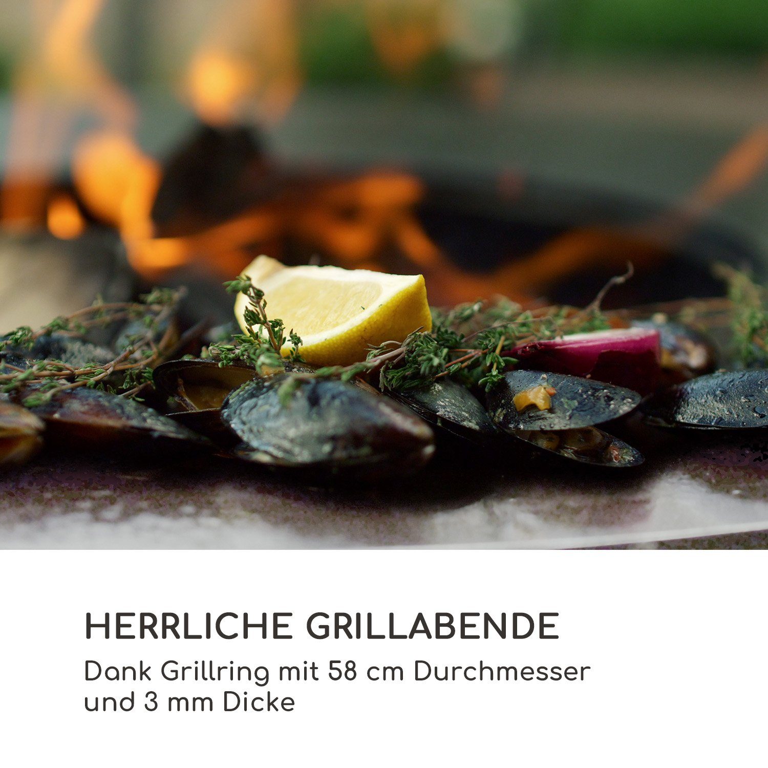 blumfeldt Feuerschale Savage 2.0 Wide Feuerschale Grillring 58 cm Bambus Stahl mobil, (Set, spar-set), Feuerschale Garten mit Grill Feuerkorb Feuerstelle Outdoor