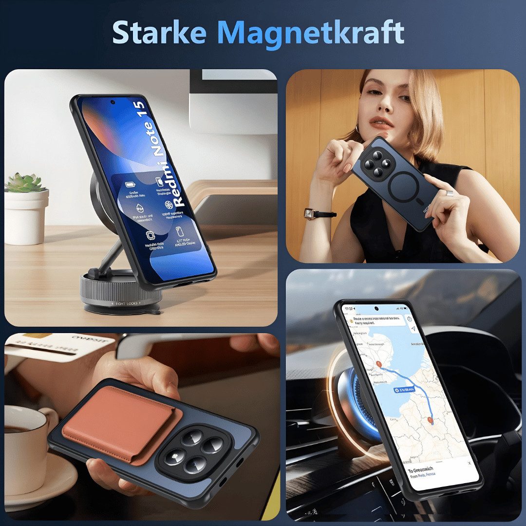 SmartUP Smartphone-Hülle + 2X Schutzglas für Xiaomi Redmi Note 15 5G / 4G MagSafe Case Full 9H 6,67 Zoll, MagSafe-Technologie, integrierter Kameraschutz – Bild 4 von 5