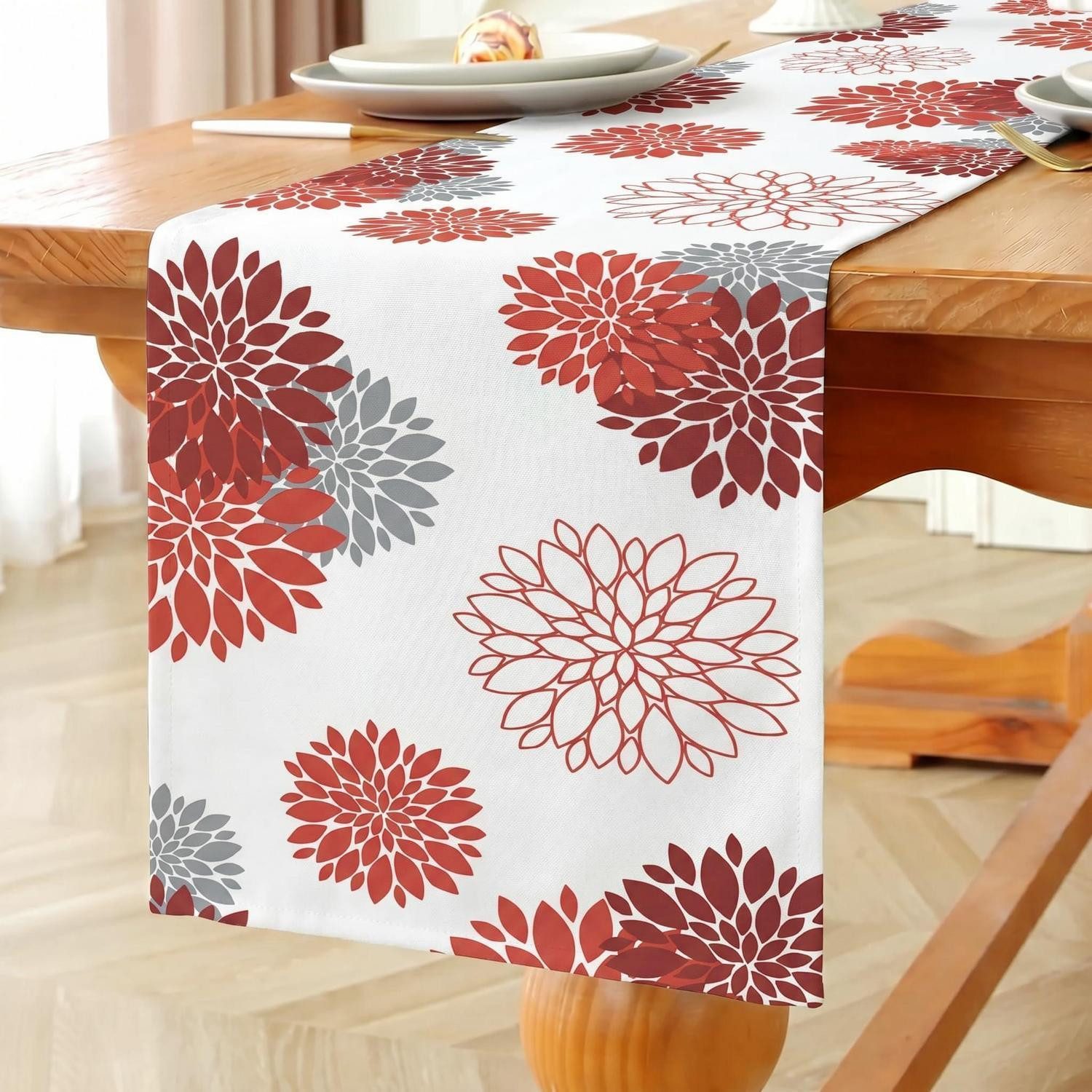 LuxusKollektion Tischläufer Tischläufer Blumen Rot Dahlien 33x120 cm (1-tlg)