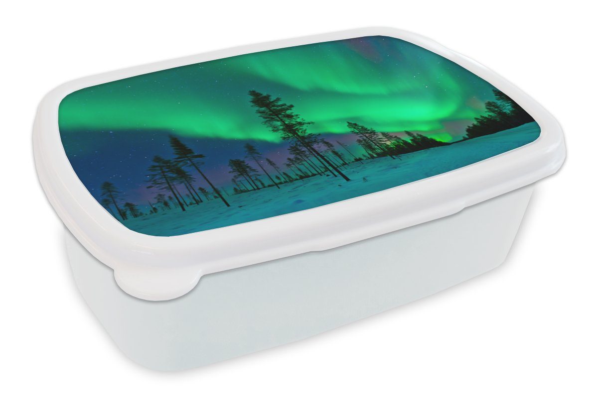 MuchoWow Lunchbox Nordlichter - Schweden - Boom, Kunststoff, (2-tlg), Brotbox für Kinder und Erwachsene, Brotdose, für Jungs und Mädchen weiß