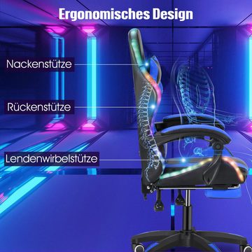 WILGOON Gaming Chair Gaming-Stuhl mit LED, Höhenverstellbar Ergonomisch Bürostuhl, Gaming Chair mit Kopfkissen Lendenkissen, Gamer-Stuhl für Erwachsene