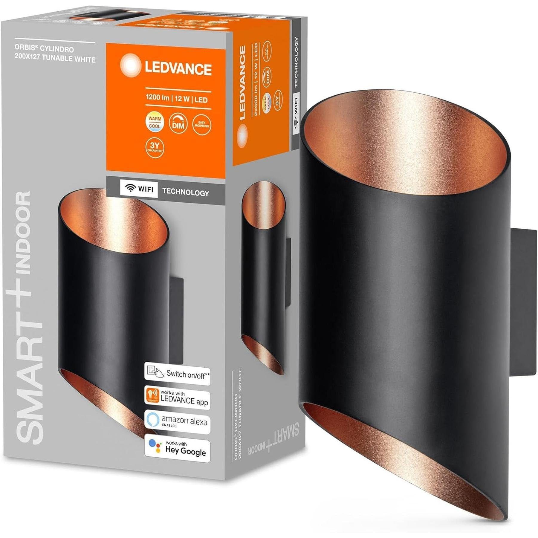 Ledvance LED Wandleuchte ORBIS CYLINDRO SMART+ Wi-Fi Leuchte 200×127 12W Wandlampe, LED fest integriert, Tunable White, Warm-zu-Kalt-Farbwechsel, 3000 - 6500K,Zylinder,Alexa,Google Assistant