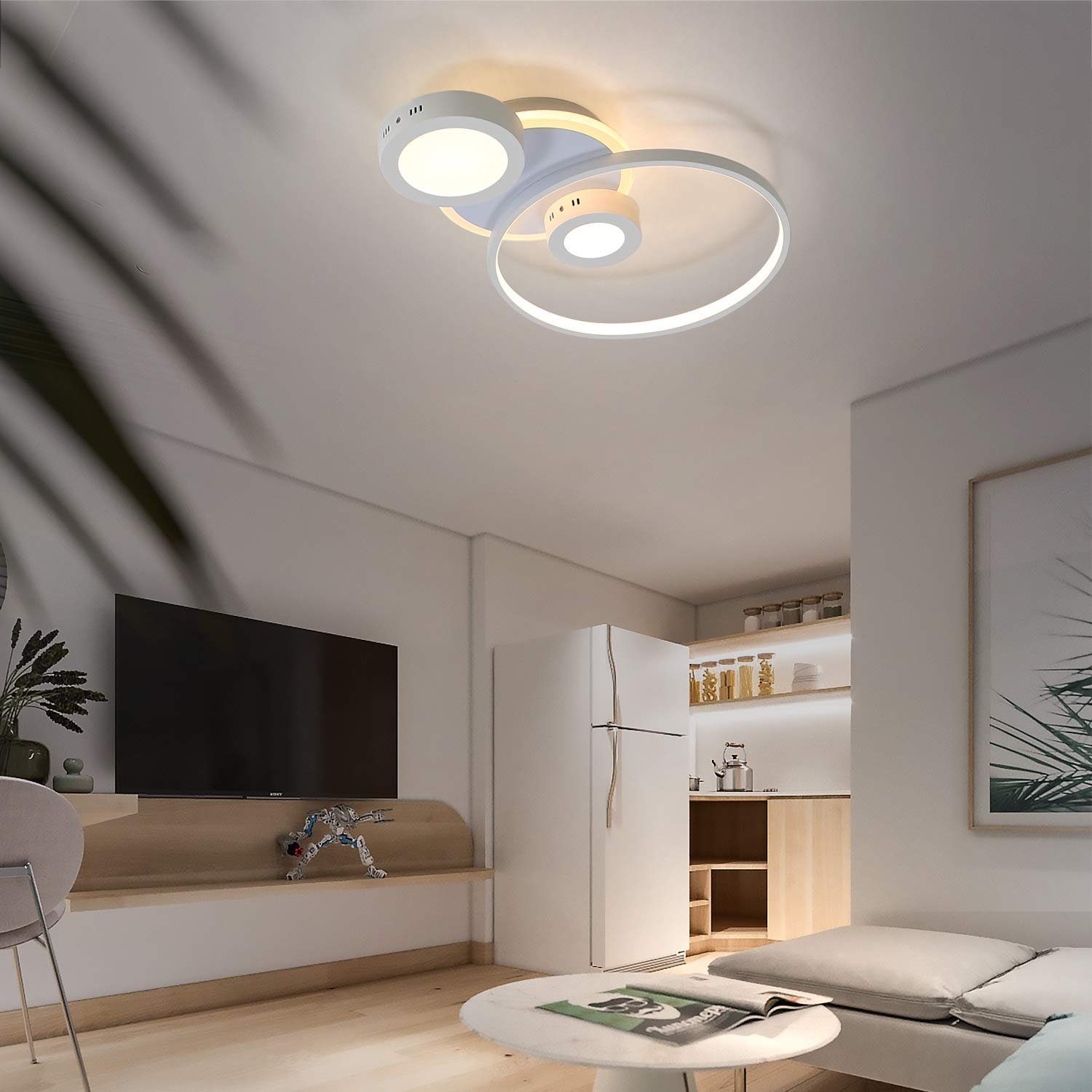 LED Fernbedienung 50W integriert, fest Ringoptik Wohnzimmer LED ZMH Milchstraße mit weiß Schlafzimmer, dimmbar, Deckenleuchte