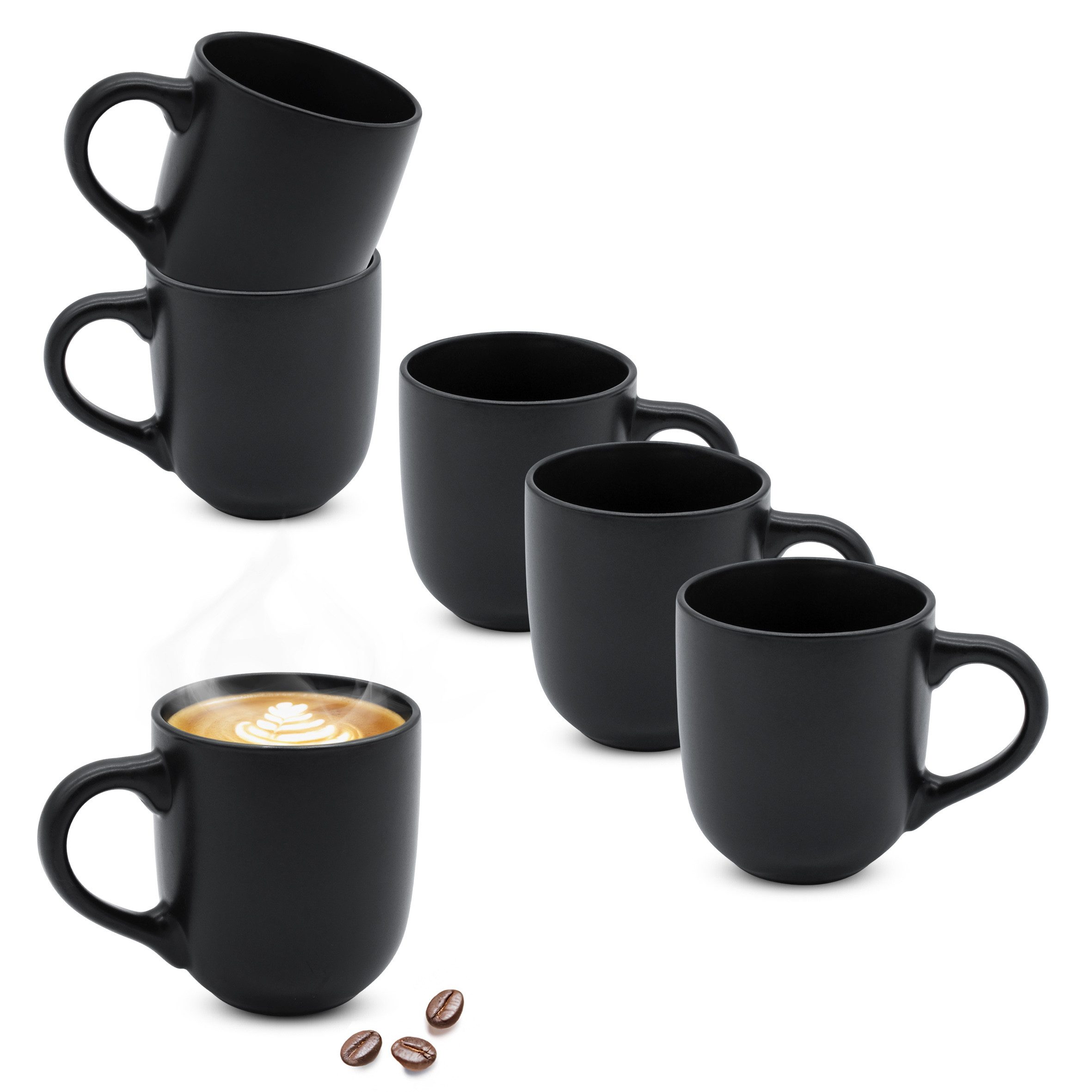 Spetebo Tasse Steinzeug Kaffeetasse 300 ml schwarz matt, 1-tlg., Porzellan, Mikrowelle geeignet