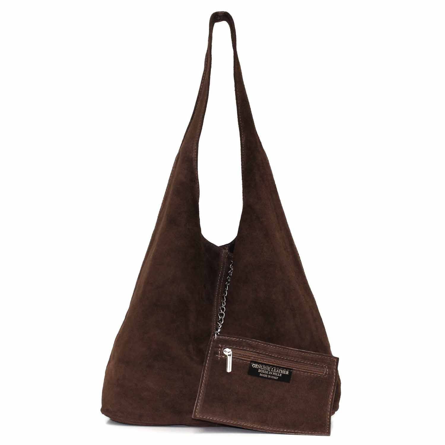 ITALYSHOP24 Schultertasche Made in Italy Damen Leder Wildleder Tasche Umhängetasche Beuteltasche, Premium Business Echtleder Shopper Bag leicht groß klassisch geräumig