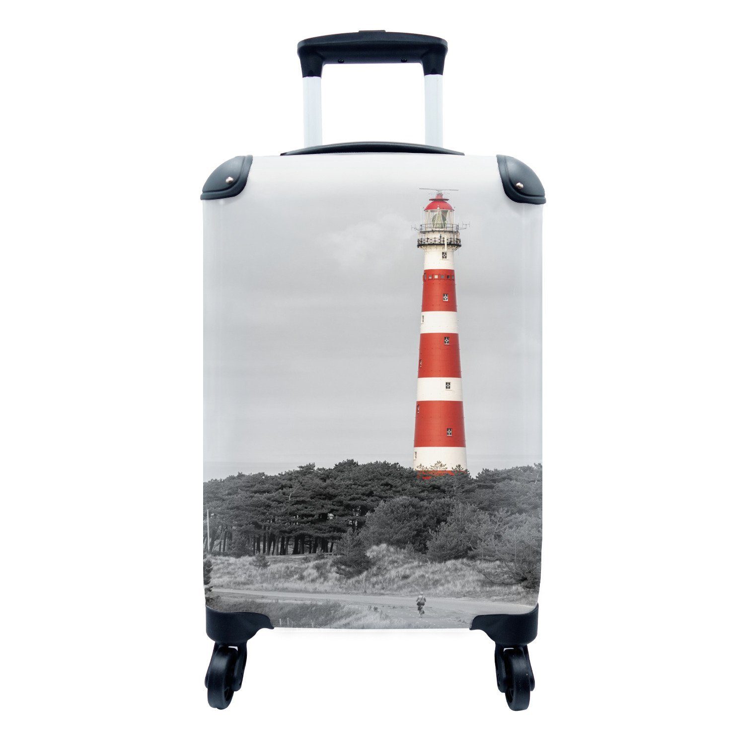MuchoWow Handgepäckkoffer Strand - Leuchtturm - Bäume, 4 Rollen, Reisetasche mit rollen, Handgepäck für Ferien, Trolley, Reisekoffer