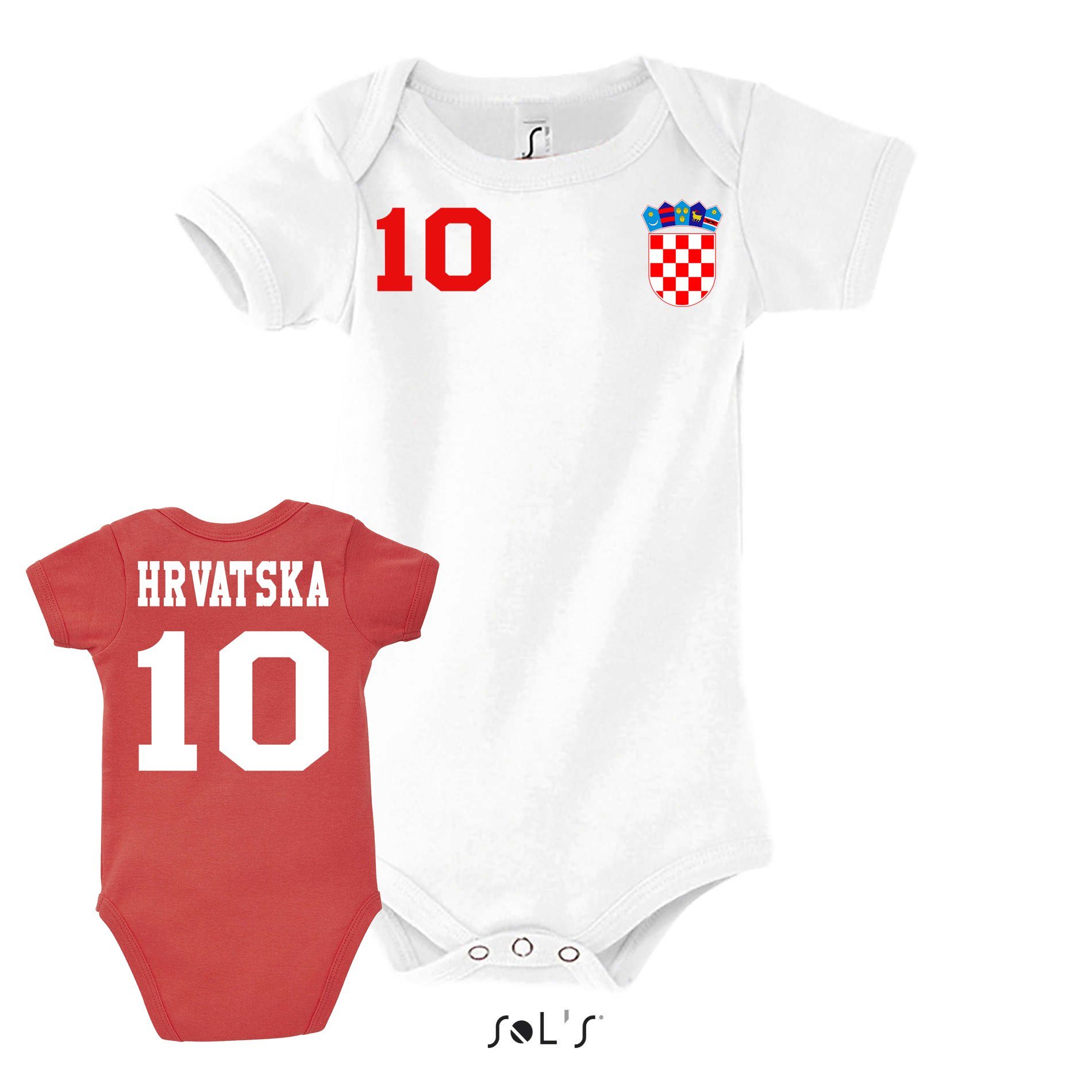 Blondie & Brownie Strampler Kinder Baby Kroatien Hrvatska Sport Trikot Fußball Weltmeister WM EM Rot/Weiss