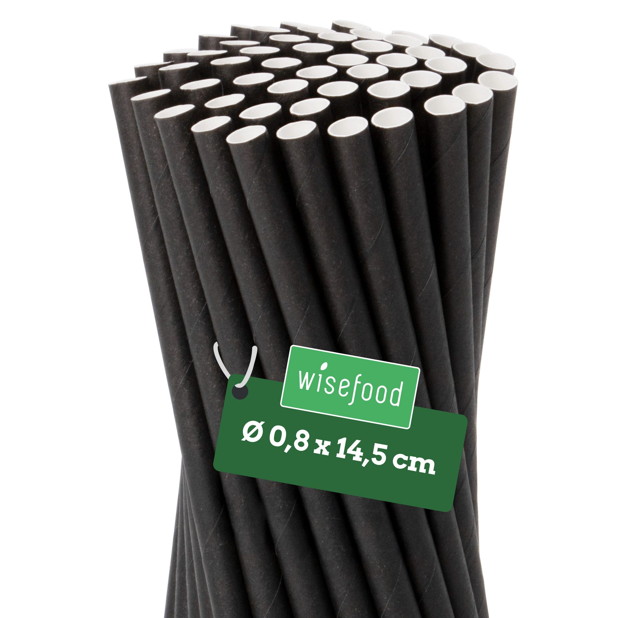 wisefood Trinkhalme Papier-Strohhalme, schwarz, Ø 0,8 x 14,5 cm, (200-tlg)