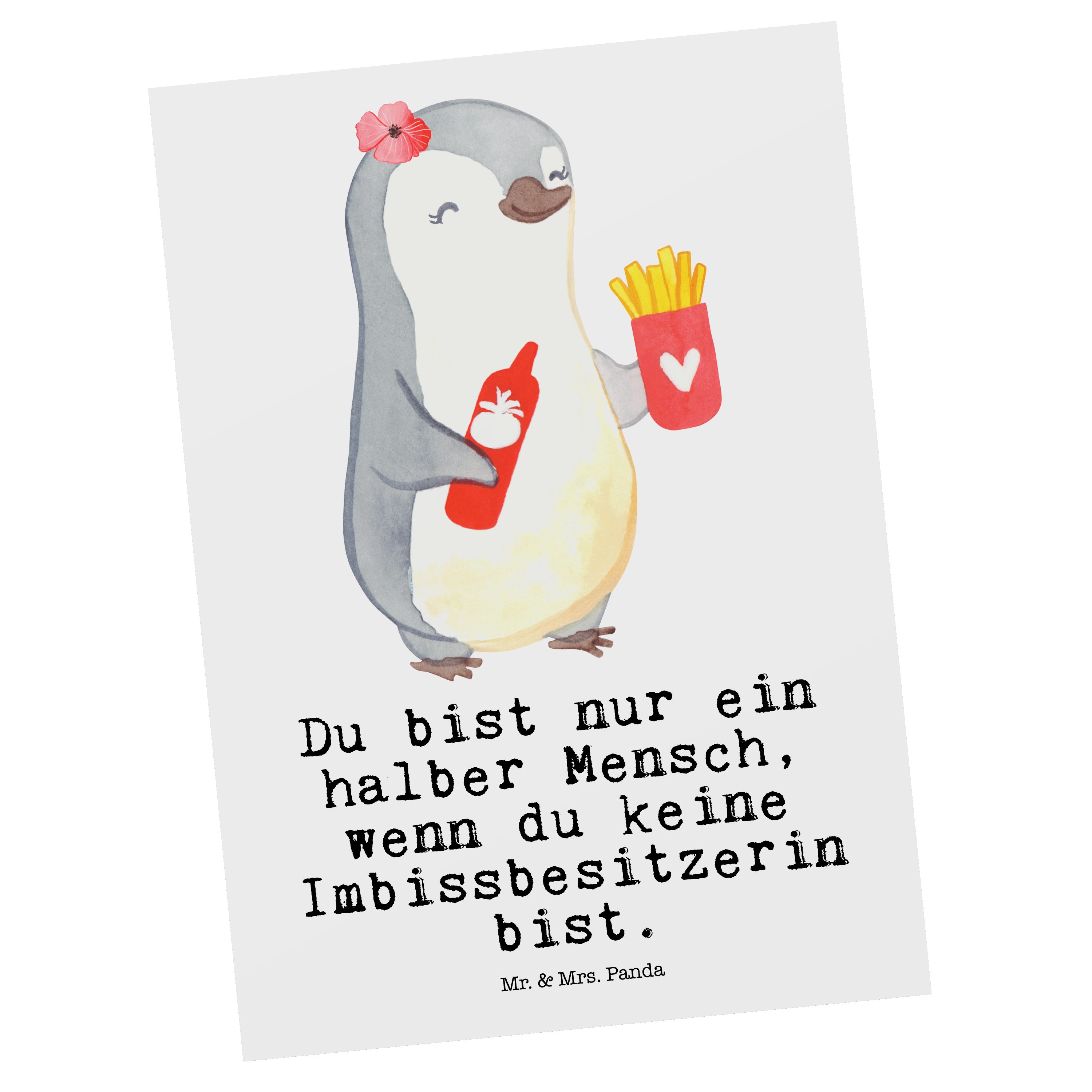 Mr. Imbissbesitzerin Gebu - Postkarte - Imibissverkäuferin, & Mrs. Weiß Panda Herz mit Geschenk,