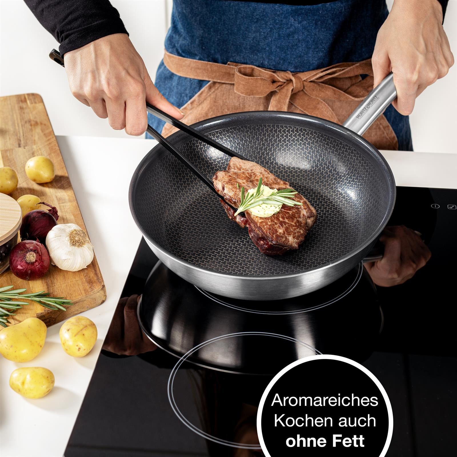 Moritz & Moritz Bratpfanne Pfanne 24cm & 28cm runder Rand, Aluminium (Set), antihaft – Bild 5 von 5