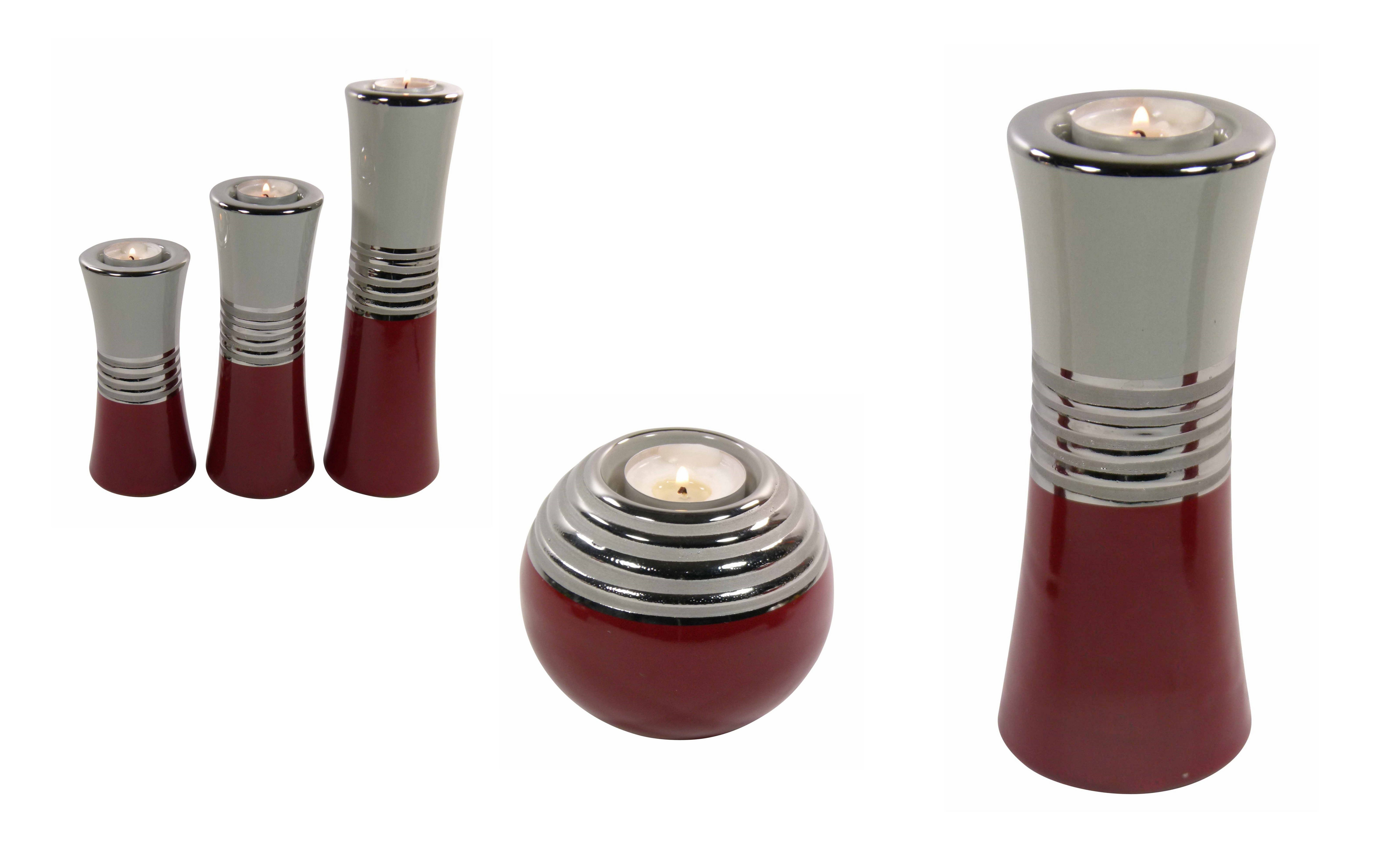 GlasArt Kerzenhalter Leuchter Kerzenhalter "Orlando" rot-silber-weiß verschiedene Ausführungen (1 St), Aus Keramik