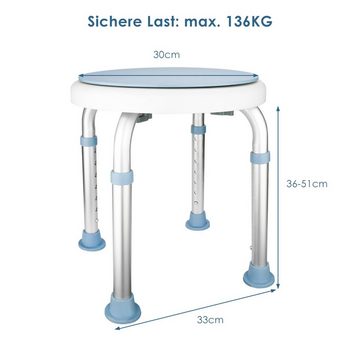 Clanmacy Duschhocker Duschstuhl Badhocker Badsitz, belastbar bis 136 kg, Höhenverstellbar und 360° Drehbar Duschhilfe Duschsitz
