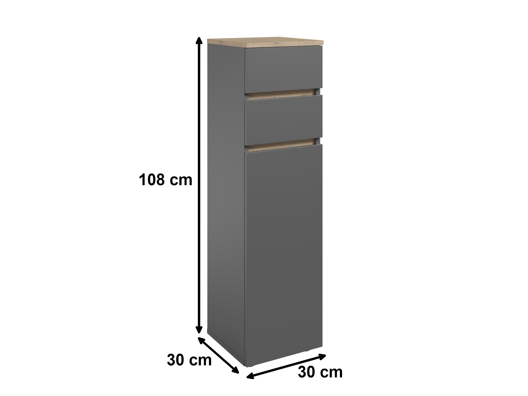 moebel-dich-auf Badkommode LONDRES (Badezimmerschrank Badschrank, mit 1 Tür und 2 Schubkästen, BxH 30x108 cm), in kaschmir oder anthrazit, Absetzung: Cremona Ei – Bild 5 von 5