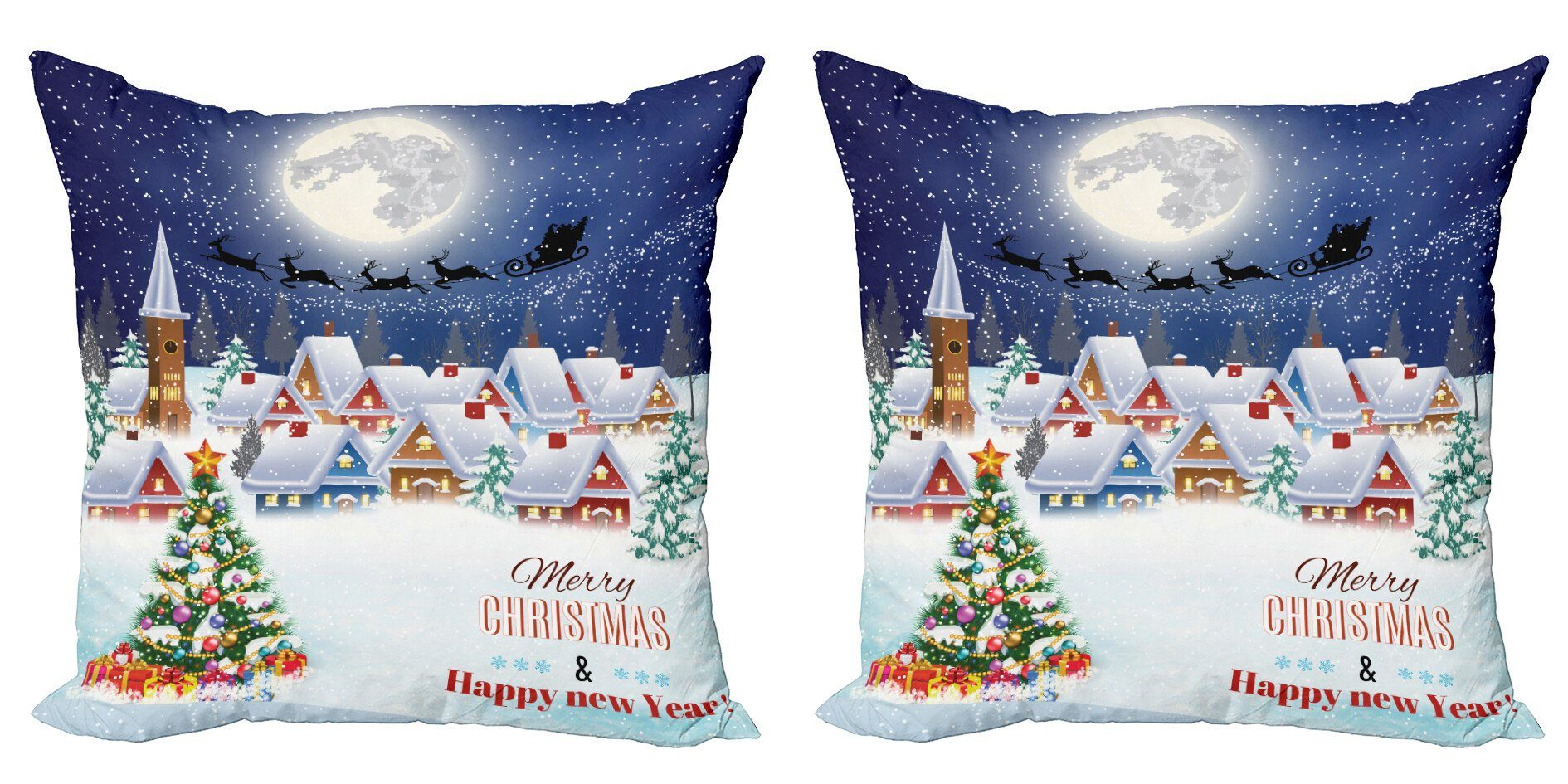 Kissenbezüge Modern Accent Doppelseitiger Digitaldruck, Abakuhaus (2 Stück), Weihnachten Winter-Himmel-Mond-Stern