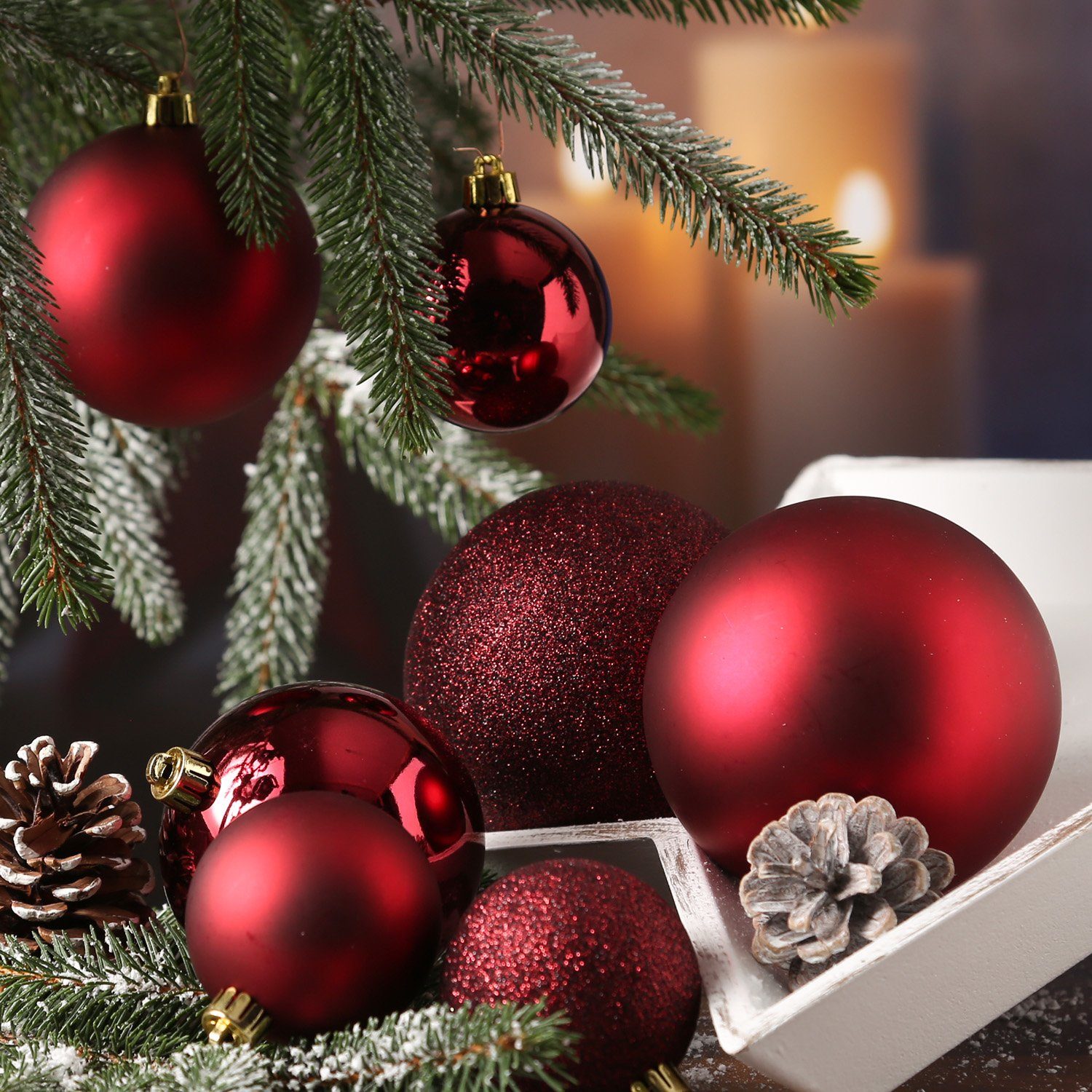 MARELIDA Weihnachtsbaumkugel Christbaumkugel Weihnachtskugel bruchfest glänzend matt weinrot 26st. (26 St)