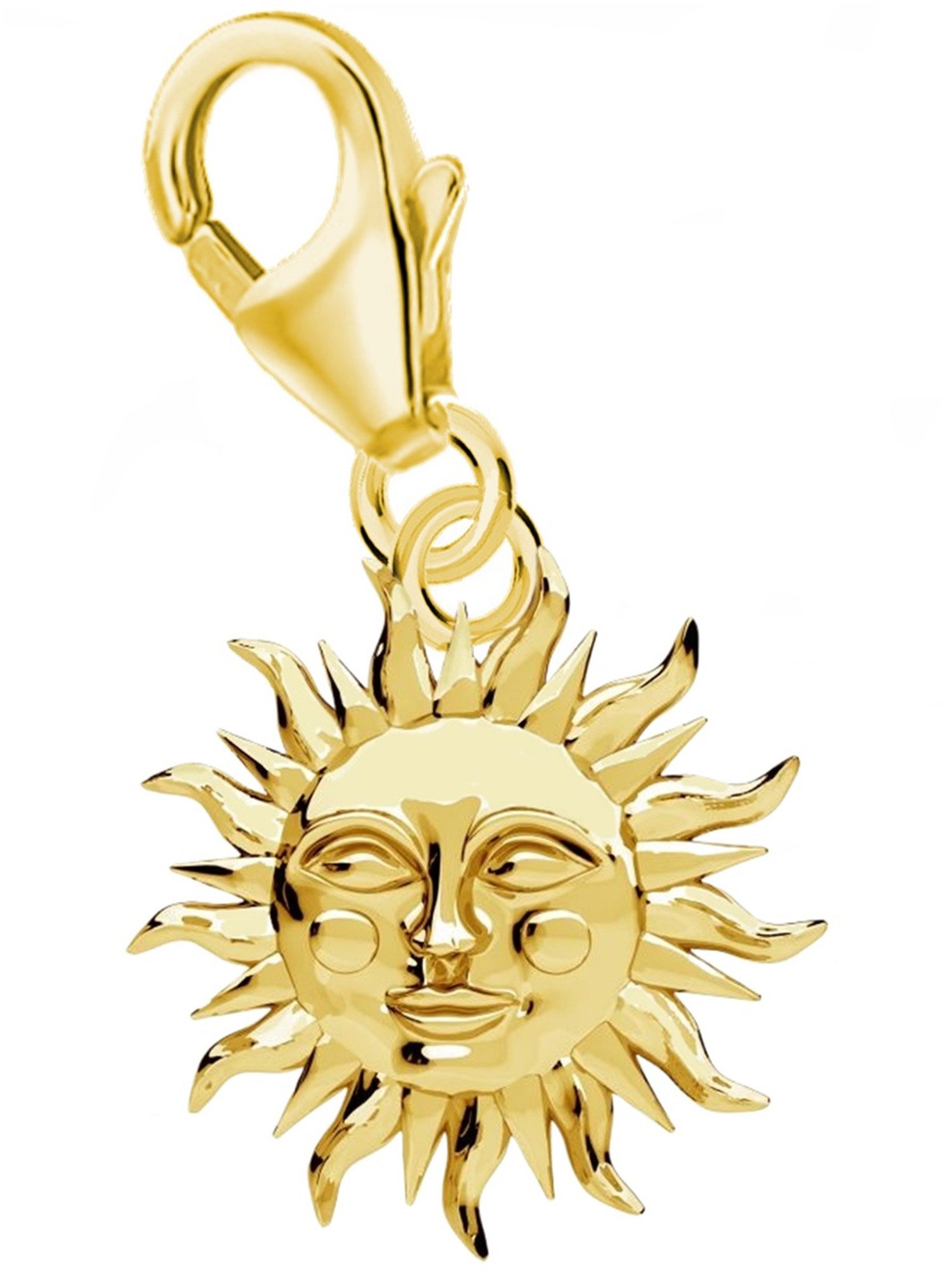 Goldene Hufeisen Charm Sonne Sonne Charm Anhänger 925 Sterling Silber Gelbgold vergoldet, 24K vergoldet
