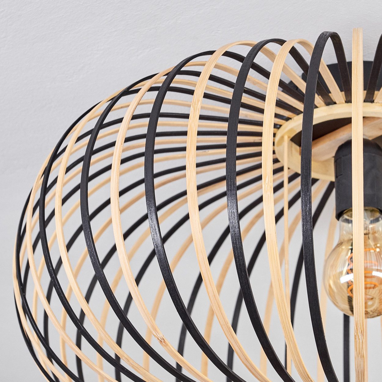 hofstein Deckenleuchte Deckenlampe aus Metall/Bambus in Schwarz/Natur, Leuchte im Boho-Style, ohne Leuchtmittel, skandinavisches Design, Schirm Ø 40 cm, mit Lic – Bild 3 von 5