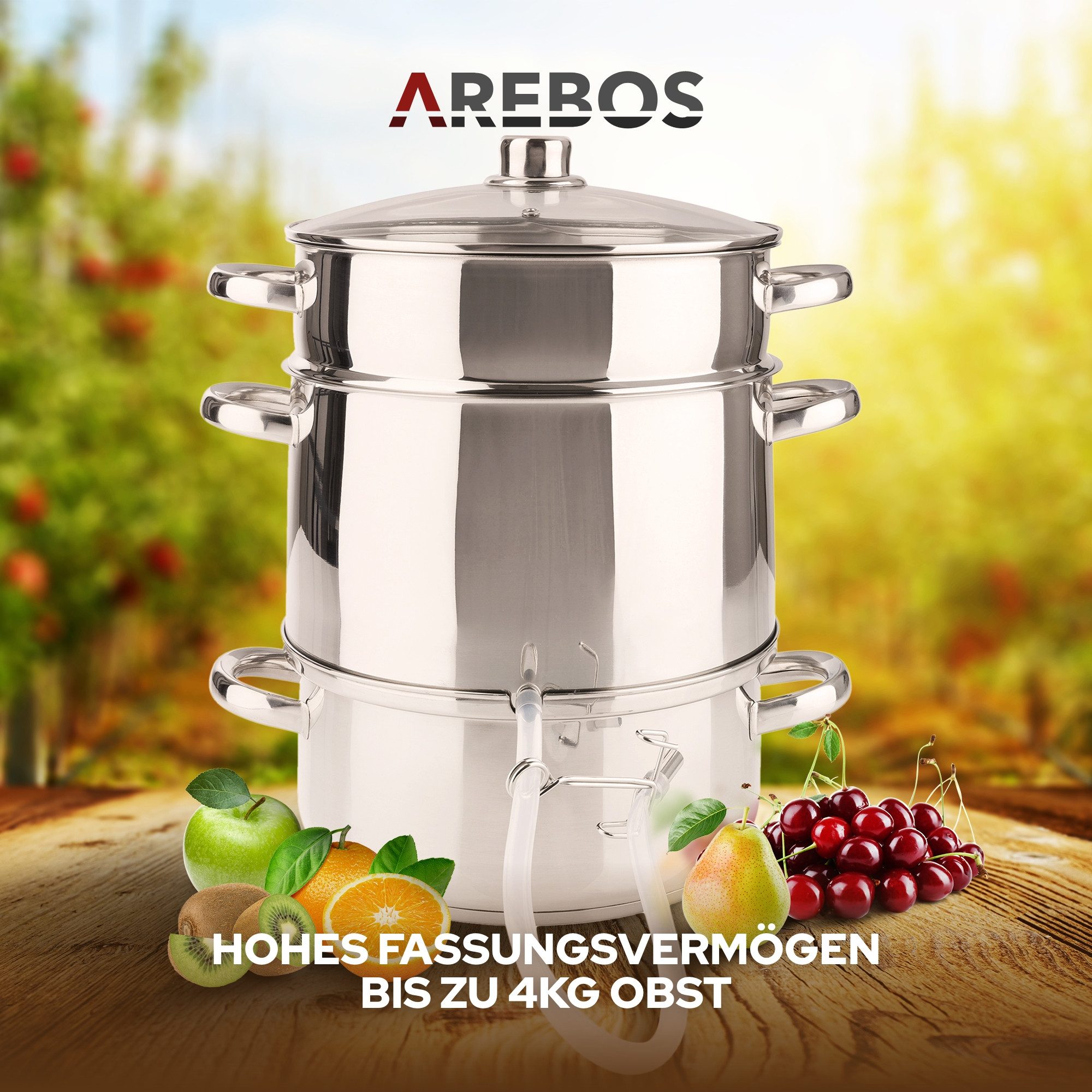 Arebos Dampfgartopf Induktions-Dampfentsafter 15 L Edelstahl für alle Herdarten & Früchte, Hochwertiger Edelstahl: langlebig, hygienisch & spülmaschinengeeignet – Bild 4 von 5