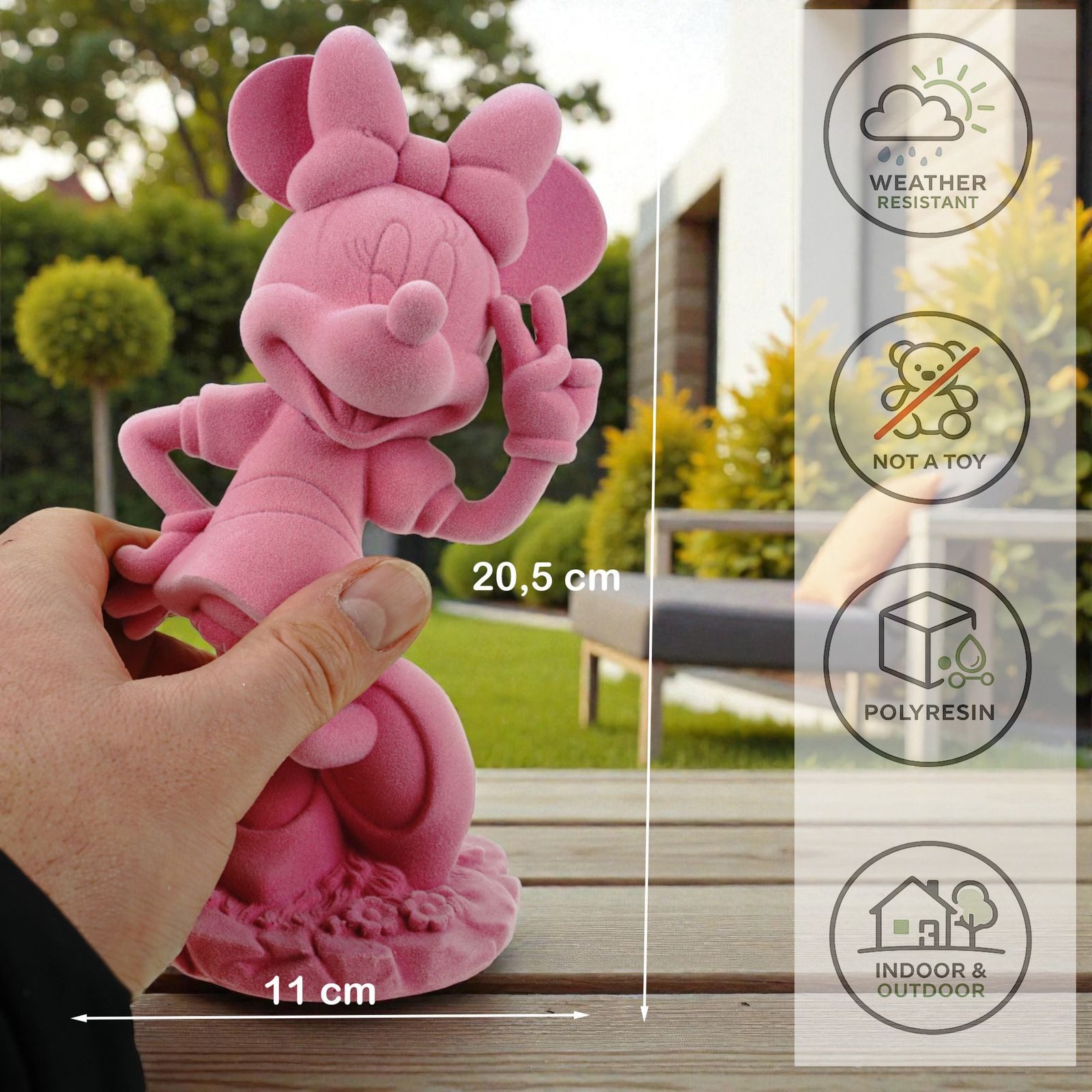 Disney Gartenfigur Minnie Mouse pink beflockt 20,5 cm Offiziell lizenzierte Disney Deko