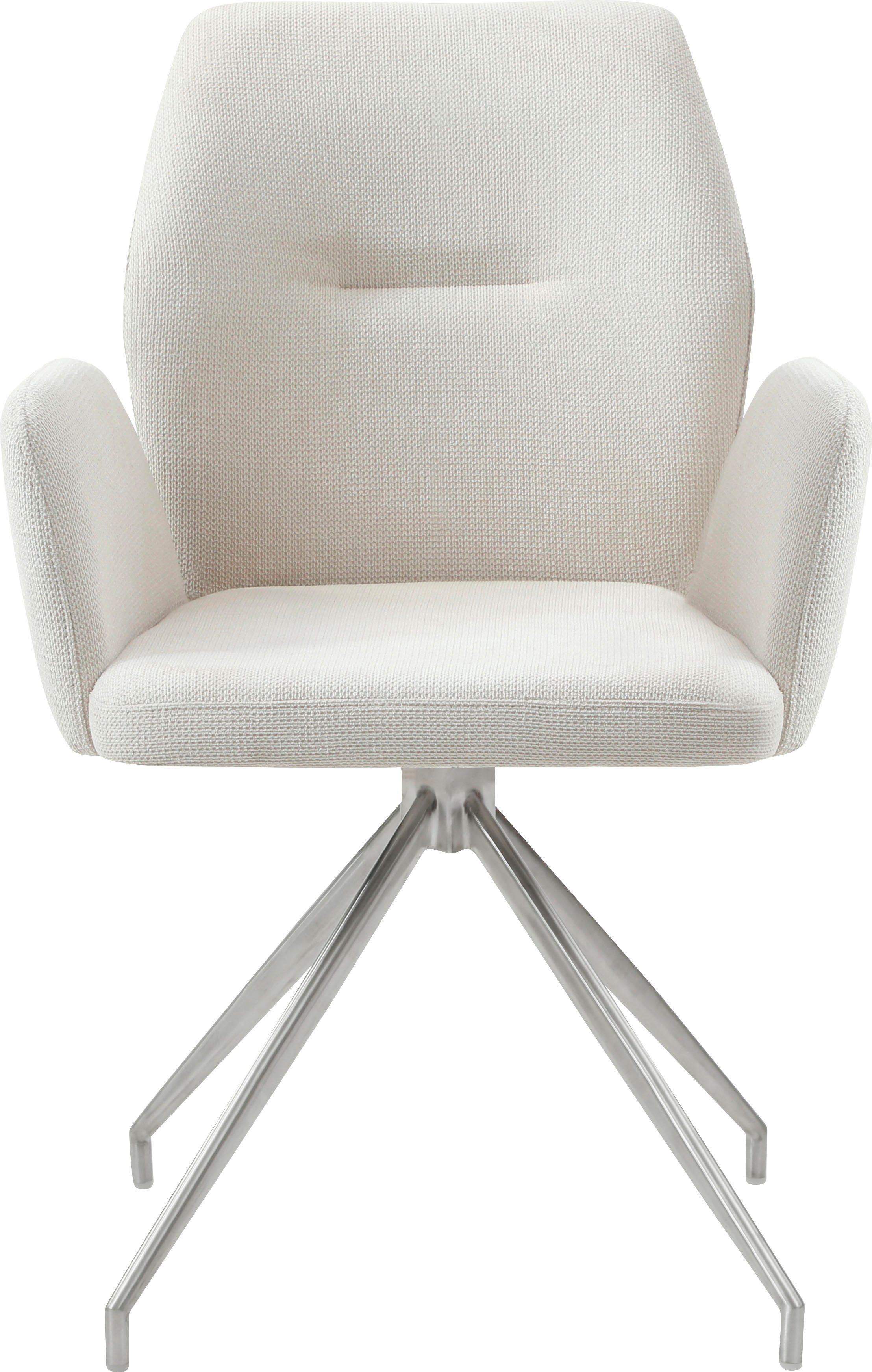 SalesFever Esszimmerstuhl Taormina Armlehnstuhl mit silbernem Edelstahlgestell (1 St), Esszimmersessel, 180° Drehfunktion, Gestell aus rostfreiem Edelstahl