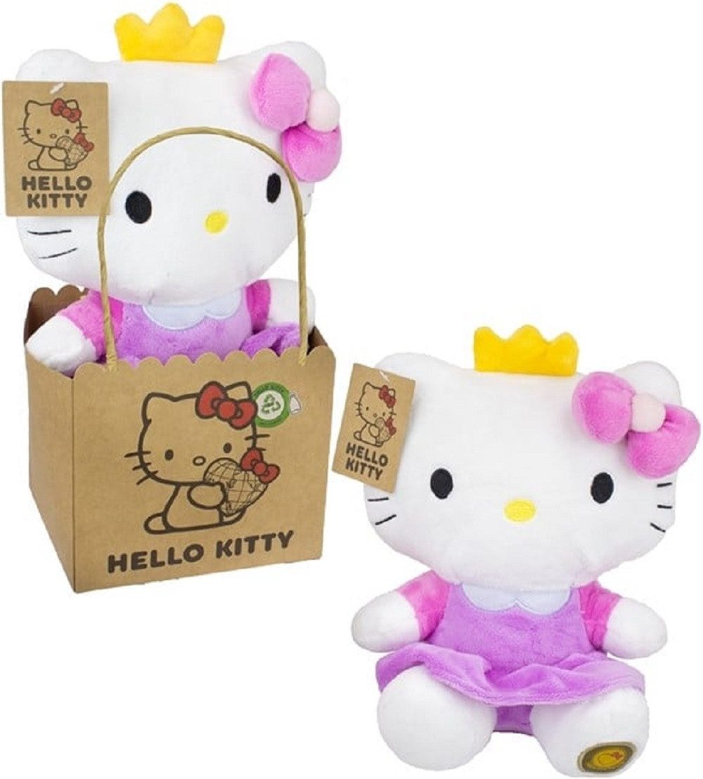 SANRIO Kuscheltier Hello Kitty Plüschfigur 27 cm im lila Kleid mit Krone (Set, 1-St., Geschenk-Set), Edles Design mit Krone – Kuscheltier für Fans und Sammler Geschenke