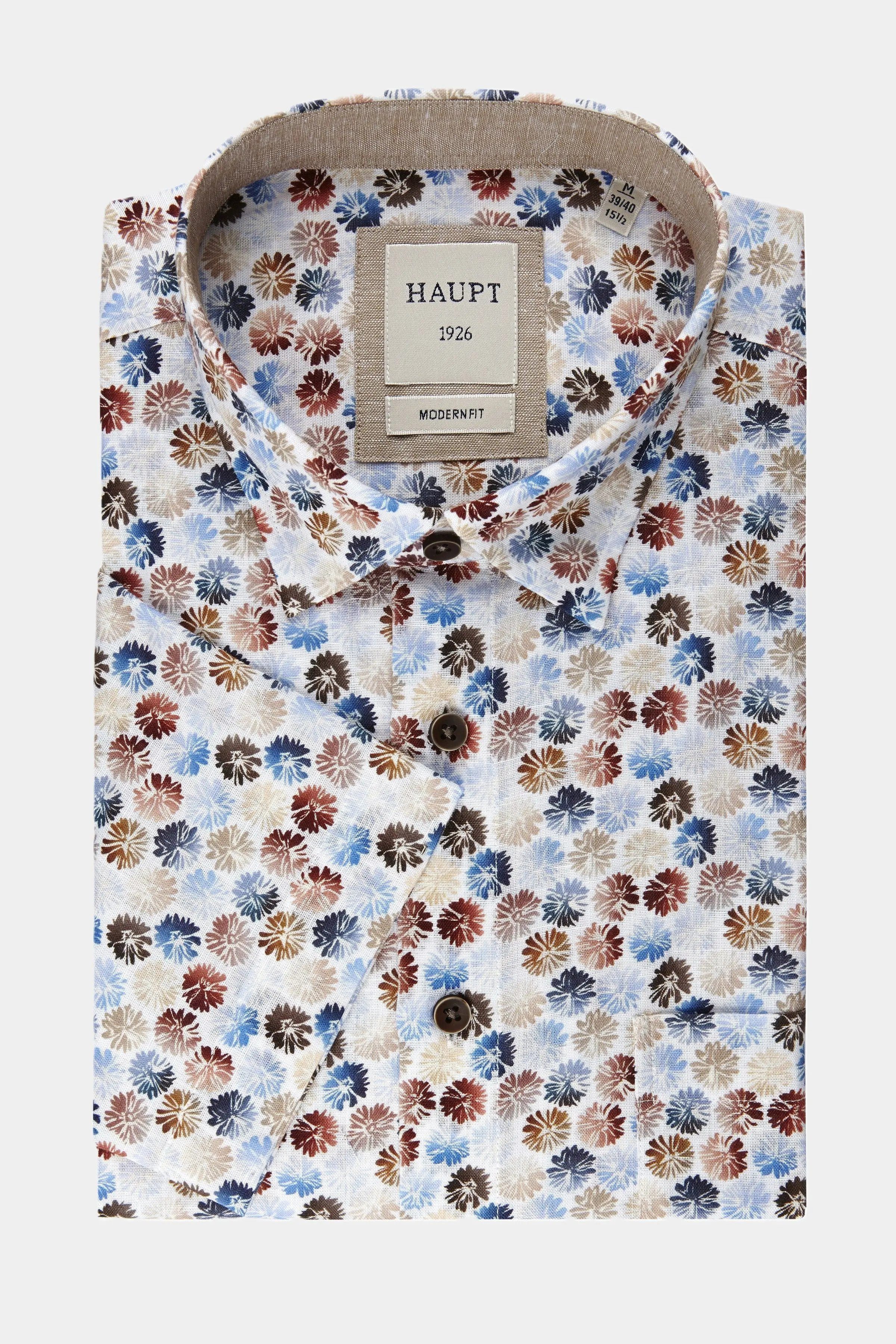 Haupt Kurzarmhemd Haupt Kurzarm Baumwoll-Herrenhemd Modern Fit Blumenmuster white print