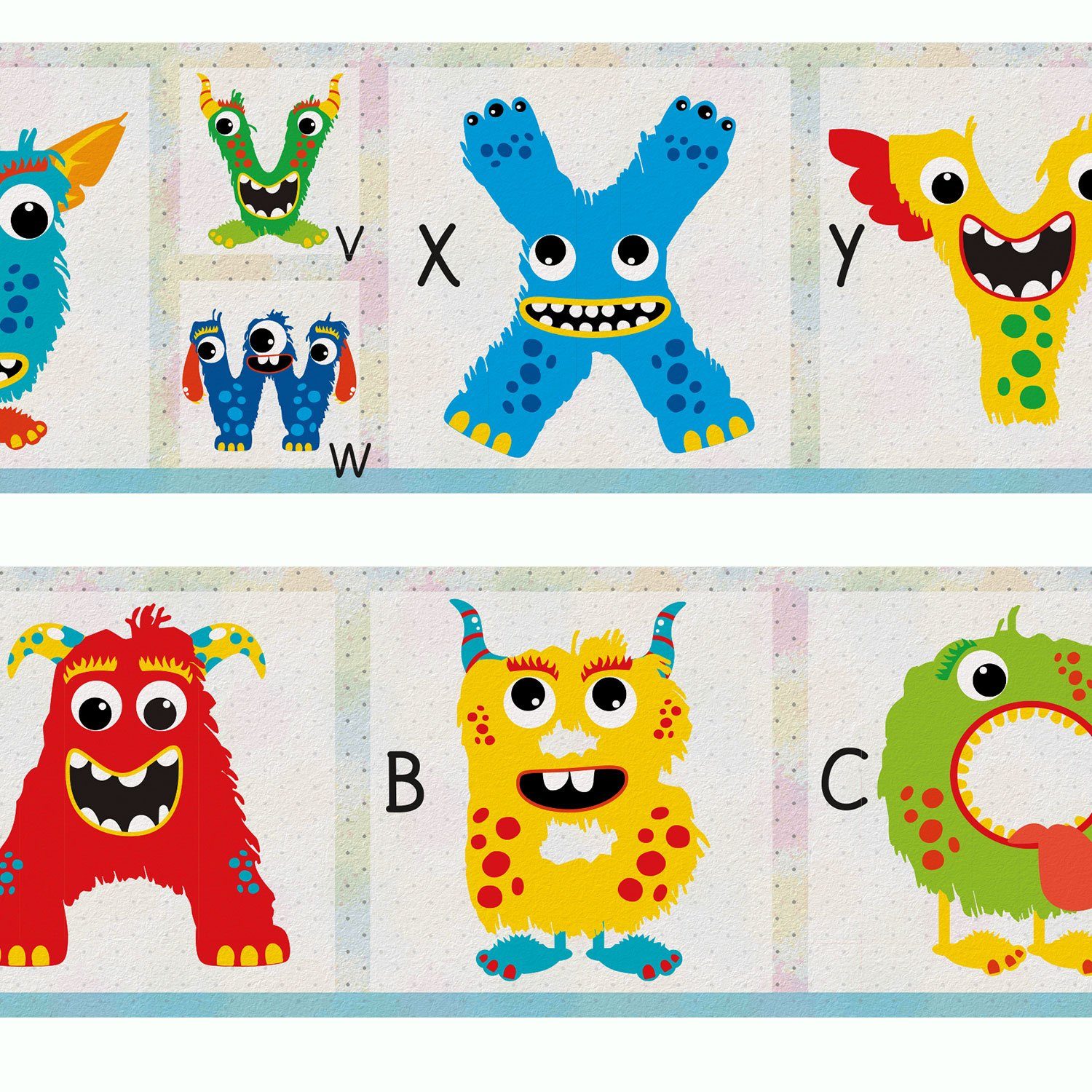 Sunnywall Bordüre ABC Monster (Bordüre - 400 cm), Comic, Monster, Buchstaben, ABC, (1 St), hochwertige 200 g/m² Vliestapete