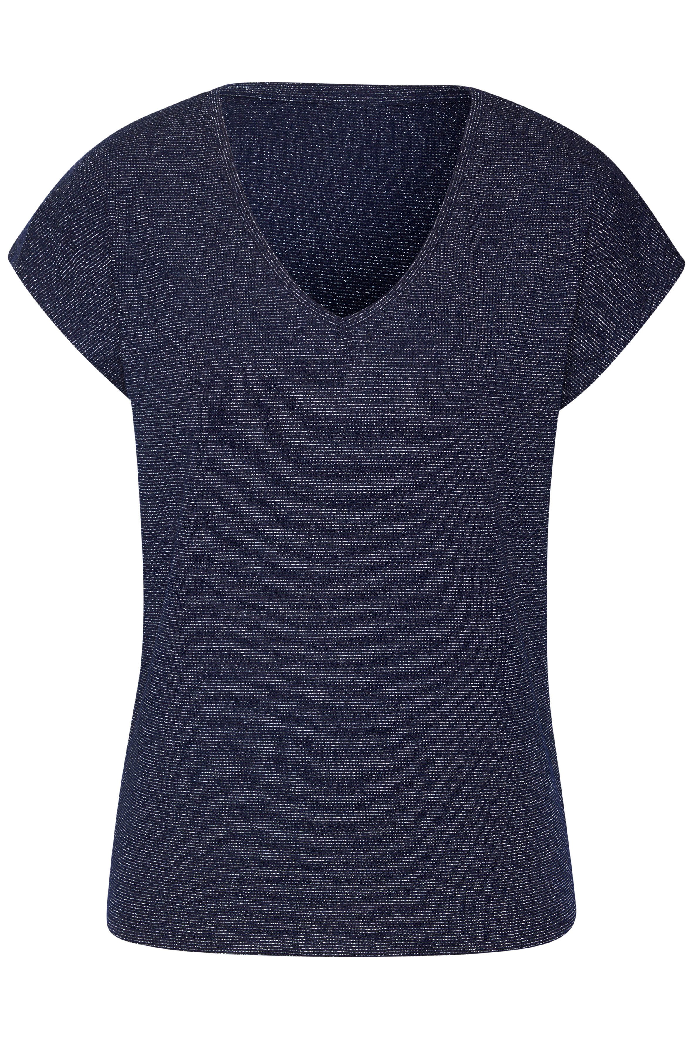 LASCANA Kurzarmshirt mit silberfarbenem Glitzereffekt mit V-Ausschnitt – Bild 2 von 5