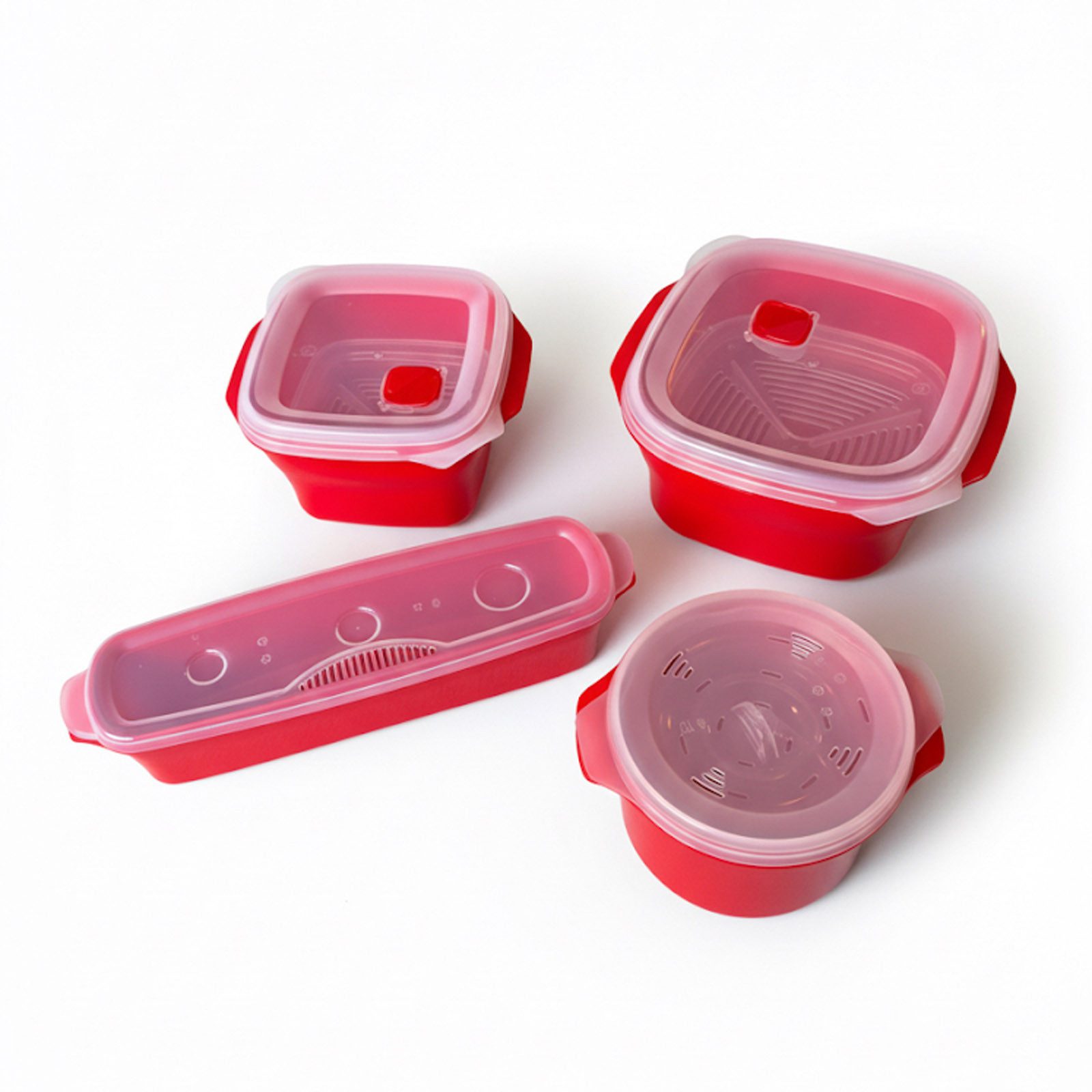 HAC24 Mikrowellenbehälter Mikrowellengeschirr Set, 2x Mikrowellen Dampfgarer 1,5 & 2,8L 1x Reiskocher 1L 1x Nudelkocher