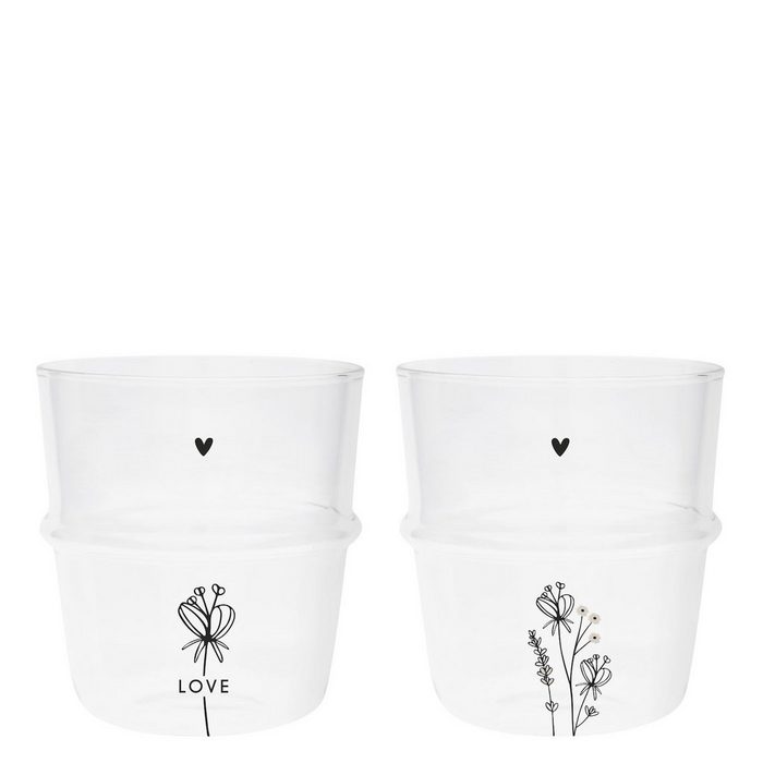 Bastion Collections Tumbler-Glas Wasserglas-Set Love & Wild Flowers 2tlg. Glas transparent H9cm Glas 2-teilig