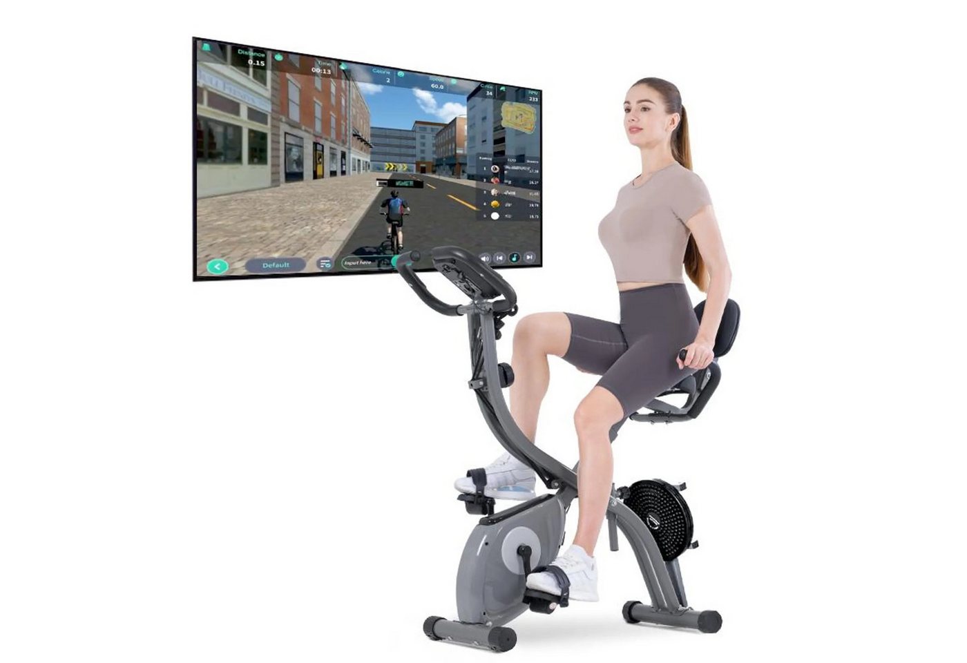 Hamlody Heimtrainer Heimtrainer Fahrrad Klappbar mit APP - 4-in-1 faltbarer (Großer LCD-Bildschirm, Bequemer, gepolsterter Sitz mit …