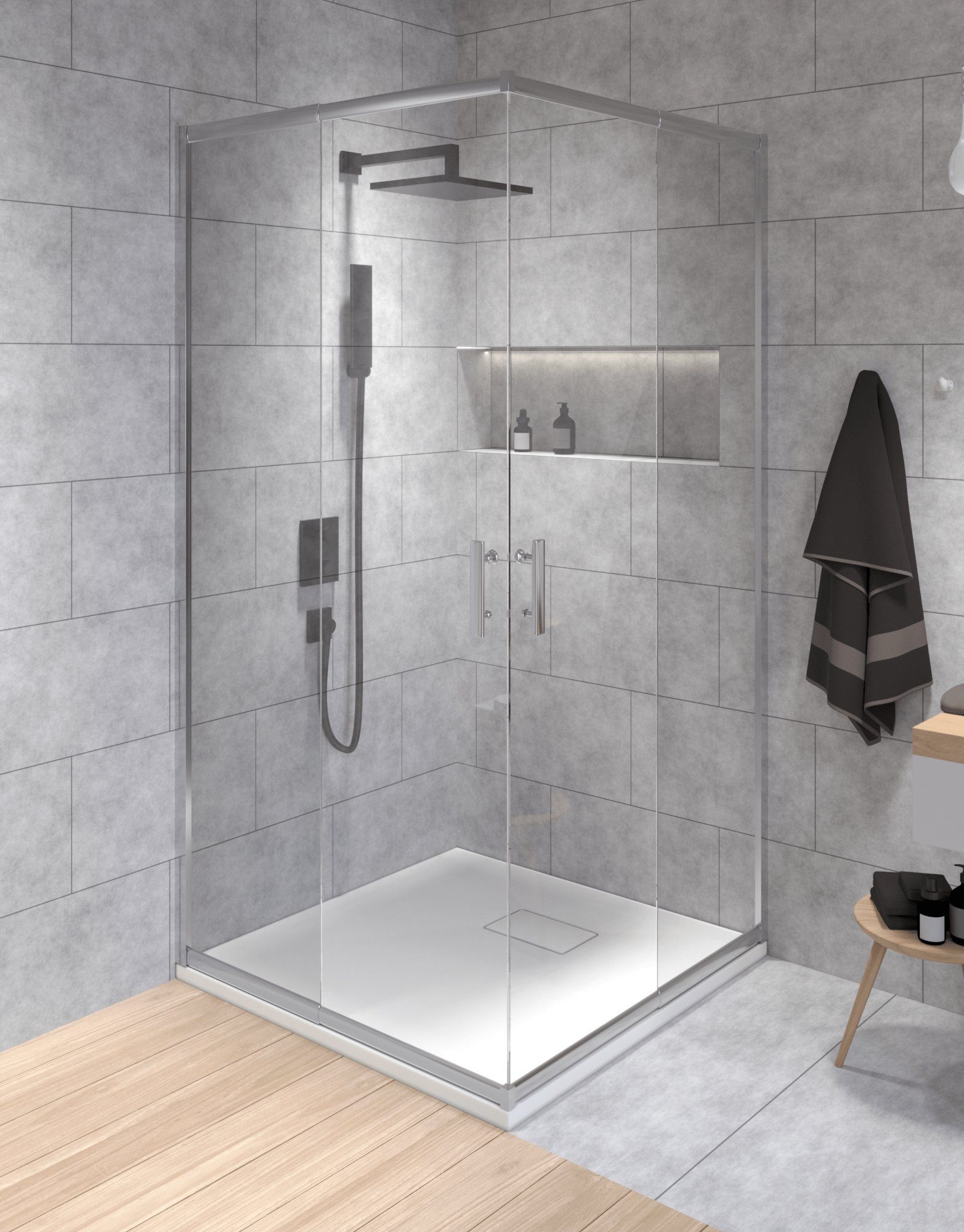 KOLMAN Komplettdusche VIDAR Weiß & Duschkabine Quadratisch HELA Chrom 80x80 190 cm, BxT: 80x80 cm, Transparentes Glas – Bild 5 von 5