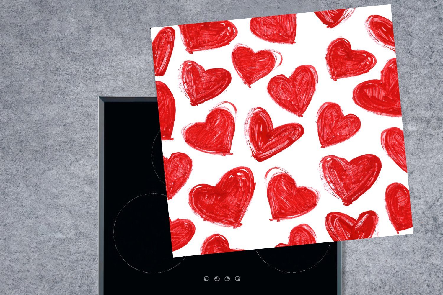 MuchoWow Herdblende-/Abdeckplatte Herz Arbeitsplatte Muster, Ceranfeldabdeckung, - (1 Vinyl, für - Rot tlg), 78x78 cm, küche