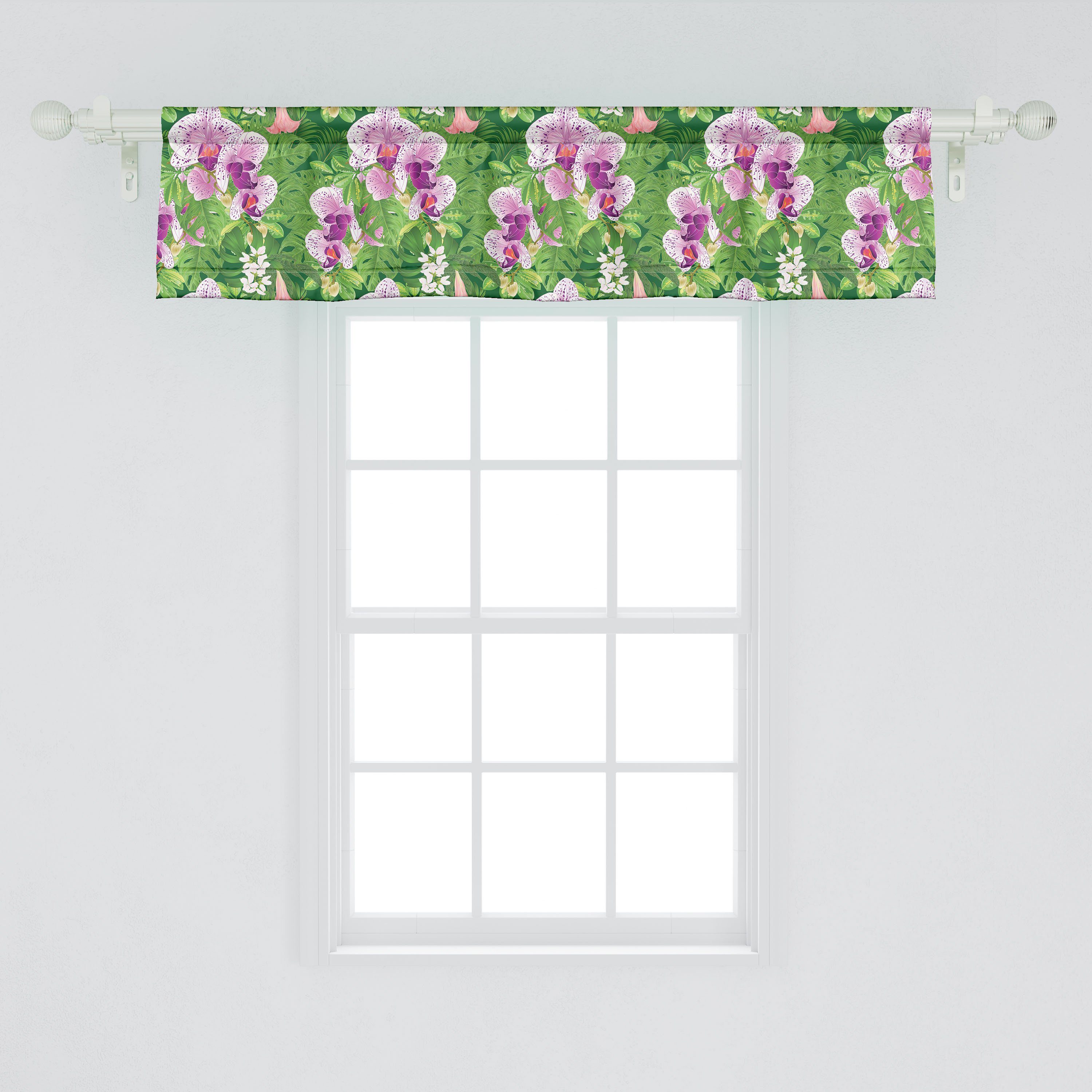 Scheibengardine Vorhang Volant Blumen Stangentasche, Dekor tropische mit Küche Microfaser, Philodendron Vivid Schlafzimmer Abakuhaus, für