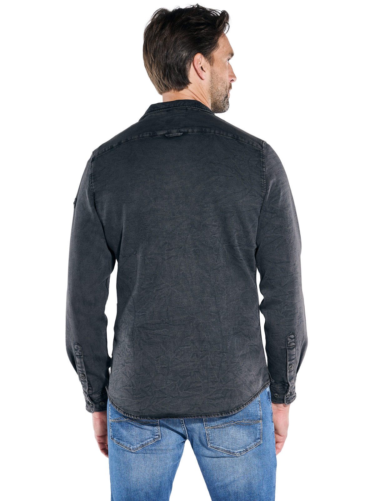 Engbers Langarmhemd Herren Overshirt uni, Anthrazit günstig online kaufen