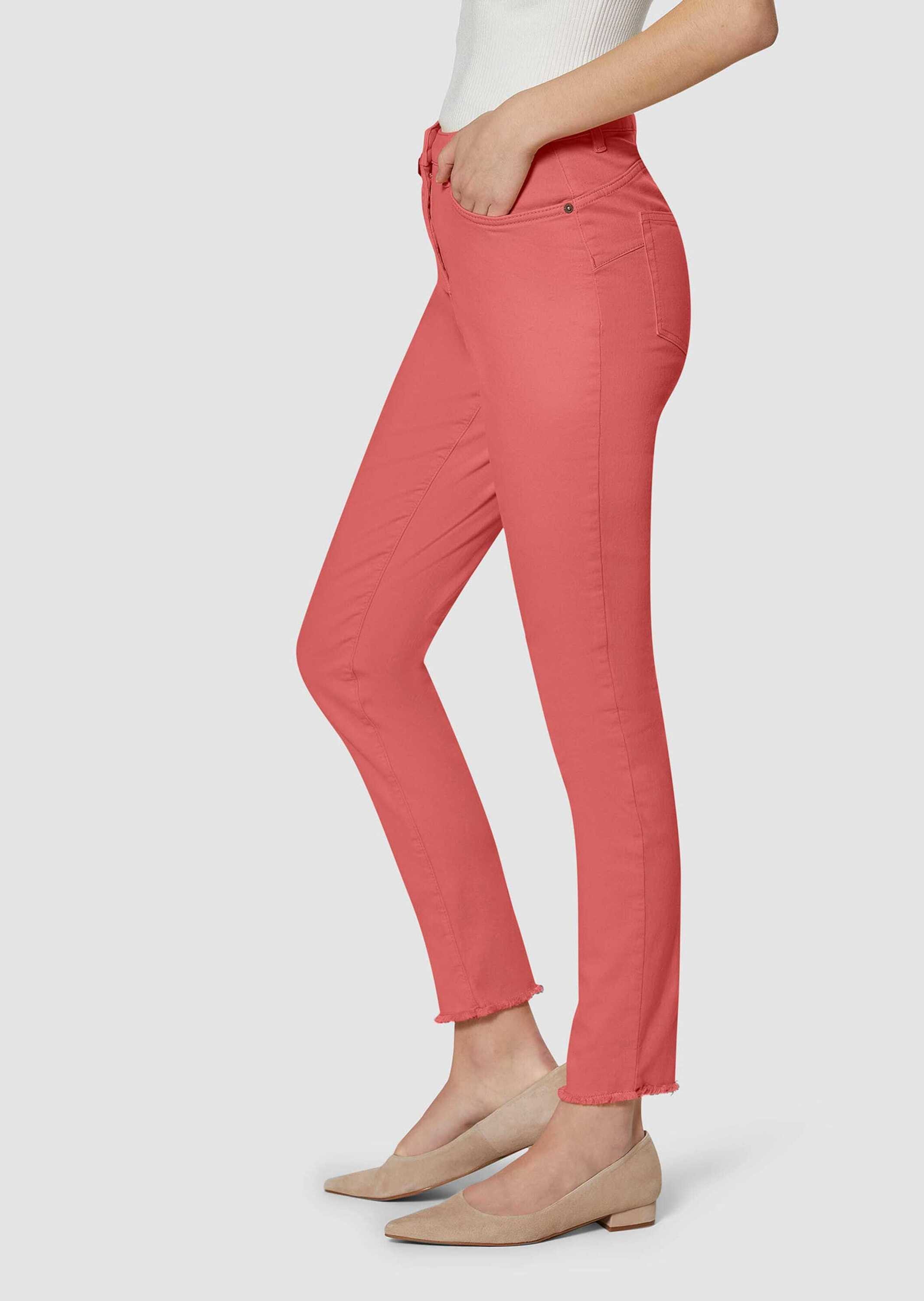 MADELEINE Gerade Jeans Mid Waist Skinny-Hose mit Fransen Fransenhose in schmale Silhouette, Five-Pocket-Stil