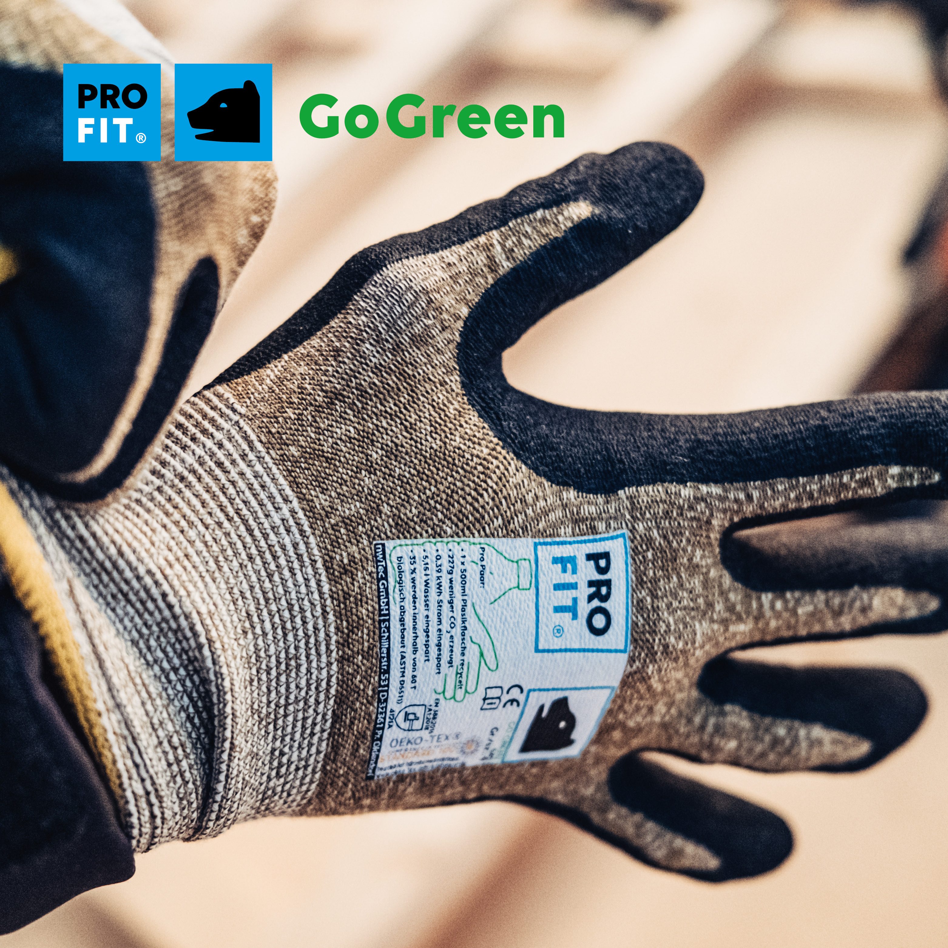 PRO FIT Montage-Handschuhe, GO GREEN Nitrilschaum Arbeitshandschuh, Gartenhandschuh (12, Paar) atmungsaktiv, ERGO-FIT Passform, nachhaltiges Produkt, flexibel