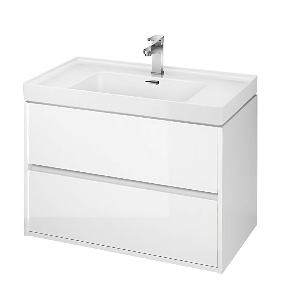 KOLMAN Waschbeckenunterschrank Badmöbel Set Badezimmerschrank Keramikwaschbecken & Schubladen mit CREA Weiß 80