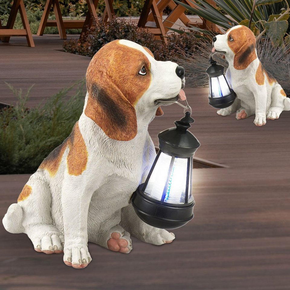 etc-shop Gartenleuchte, 2er Set LED Solar Figuren Hunde Garten Dekoration  Außen