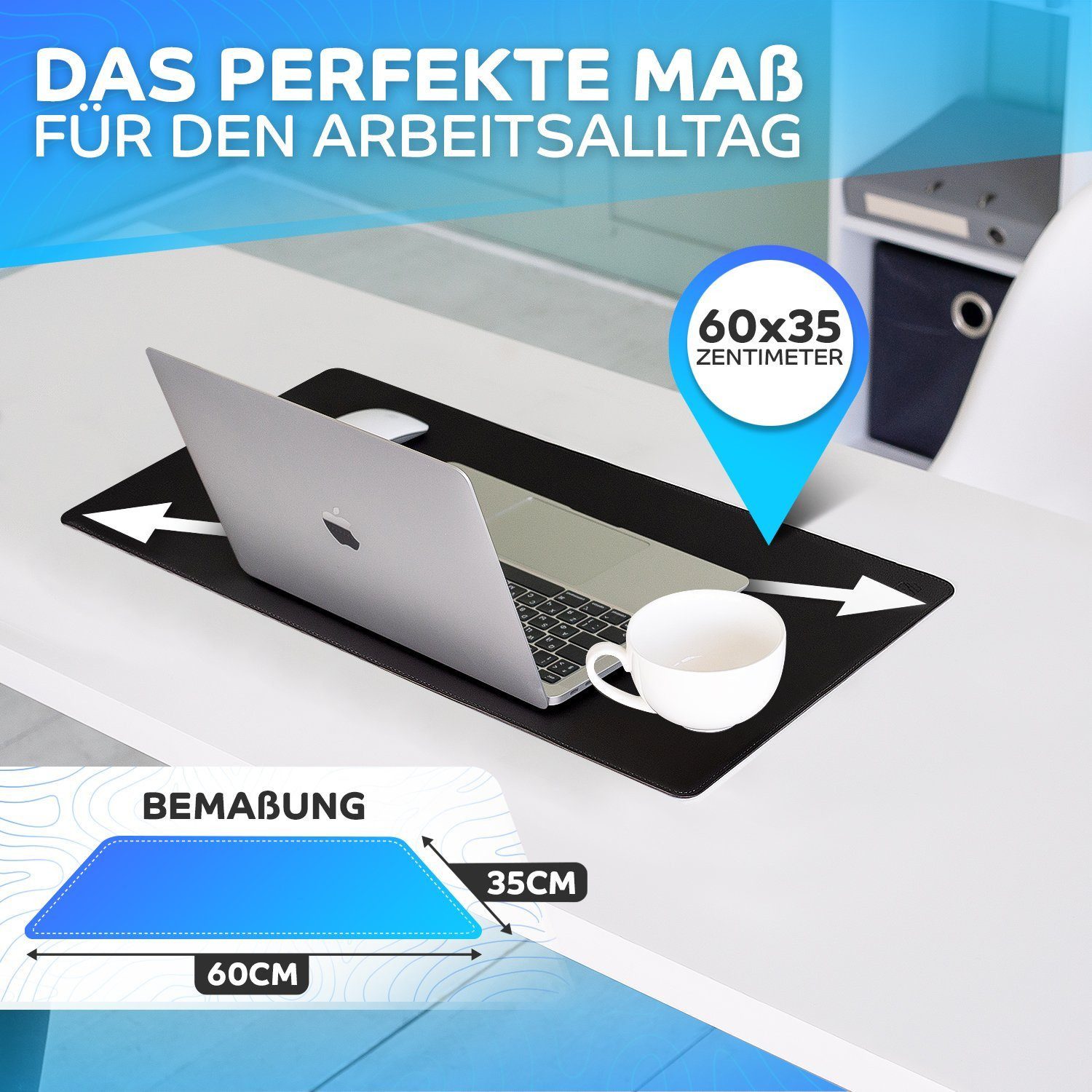MAXLVL Gaming Mauspad Schreibtischunterlage - Mauspad mit Vernähte Kanten - abwaschbar (60x35 cm, Schreibtisch Unterlage für Büro), Tischunterlage Schreibtisch aus PU-Leder