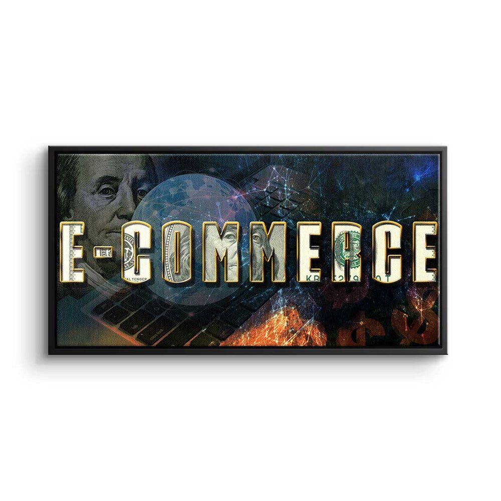 Entrepren DOTCOMCANVAS® goldener World of Leinwandbild, - Premium - Rahmen E-Commerce- Motivationsbild Bussiness