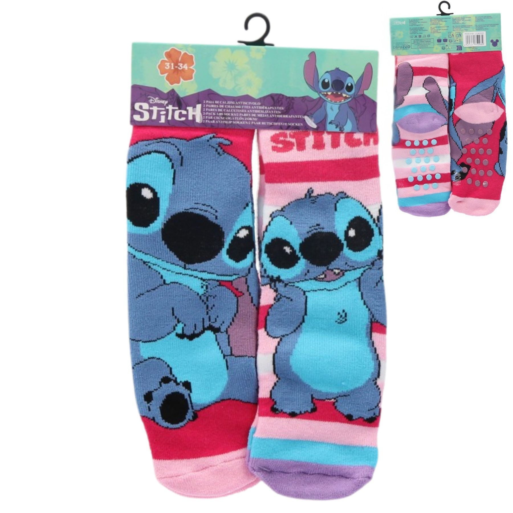Lilo & Stitch Socken Kinder Socken Set 2er Pack rutschfeste Kuschelsocken