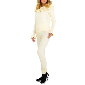 Ital-Design Freizeitanzug Damen Freizeit, Stretch Zweiteiler in Creme