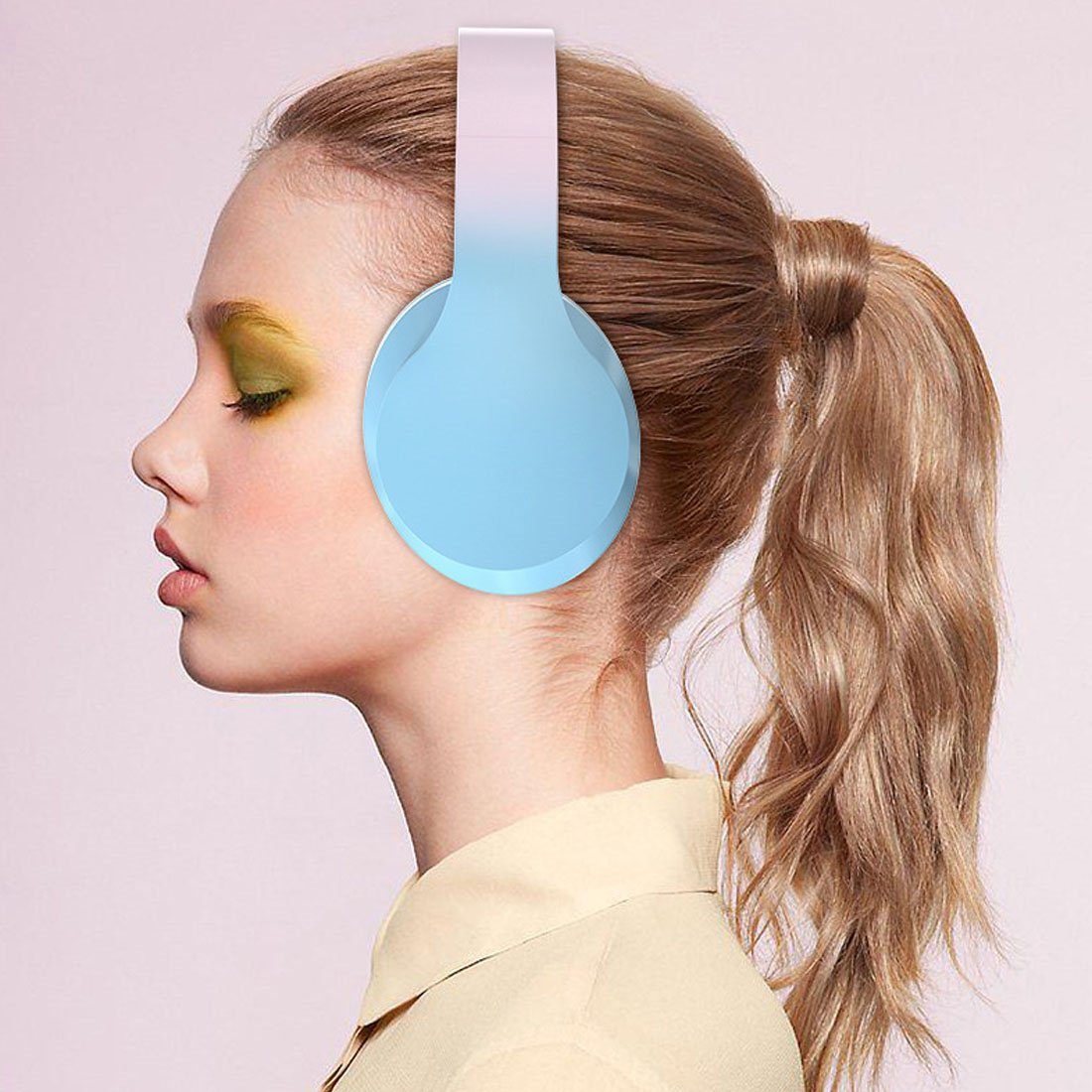DÖRÖY Drahtloses Bluetooth-Headset mit Gaming-Headset, Farbverlauf, Bluetooth-Kopfhörer Headset Rosa