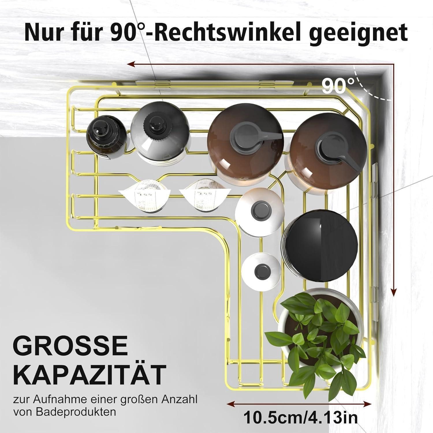 LuxusKollektion Duschablage Duschablage ohne Bohren Eckregal Gold Edelstahl 2 Stück Gold – Bild 5 von 5